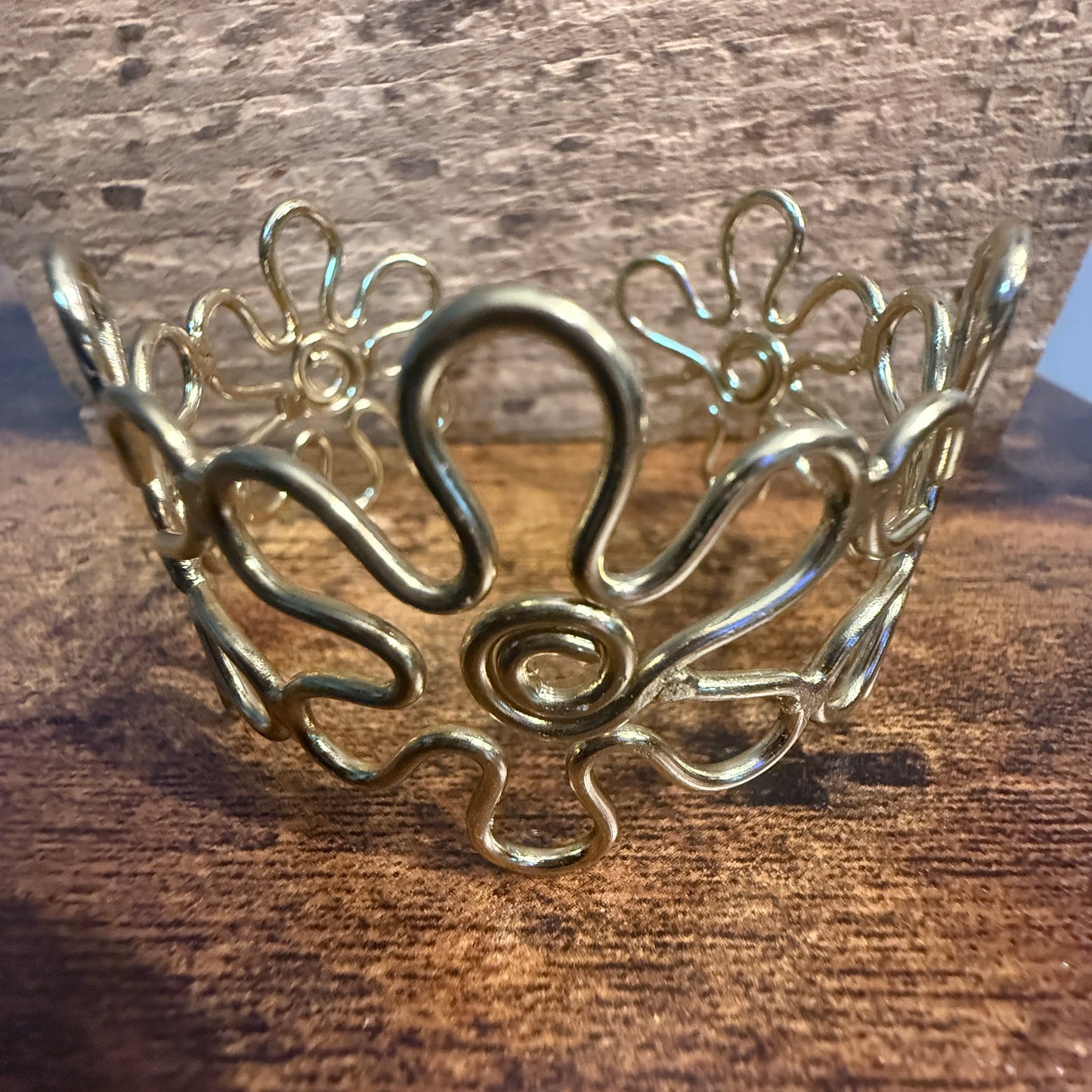 Gold Plated Floral Cuff With Intricate Botanical Design Anju Jewelry