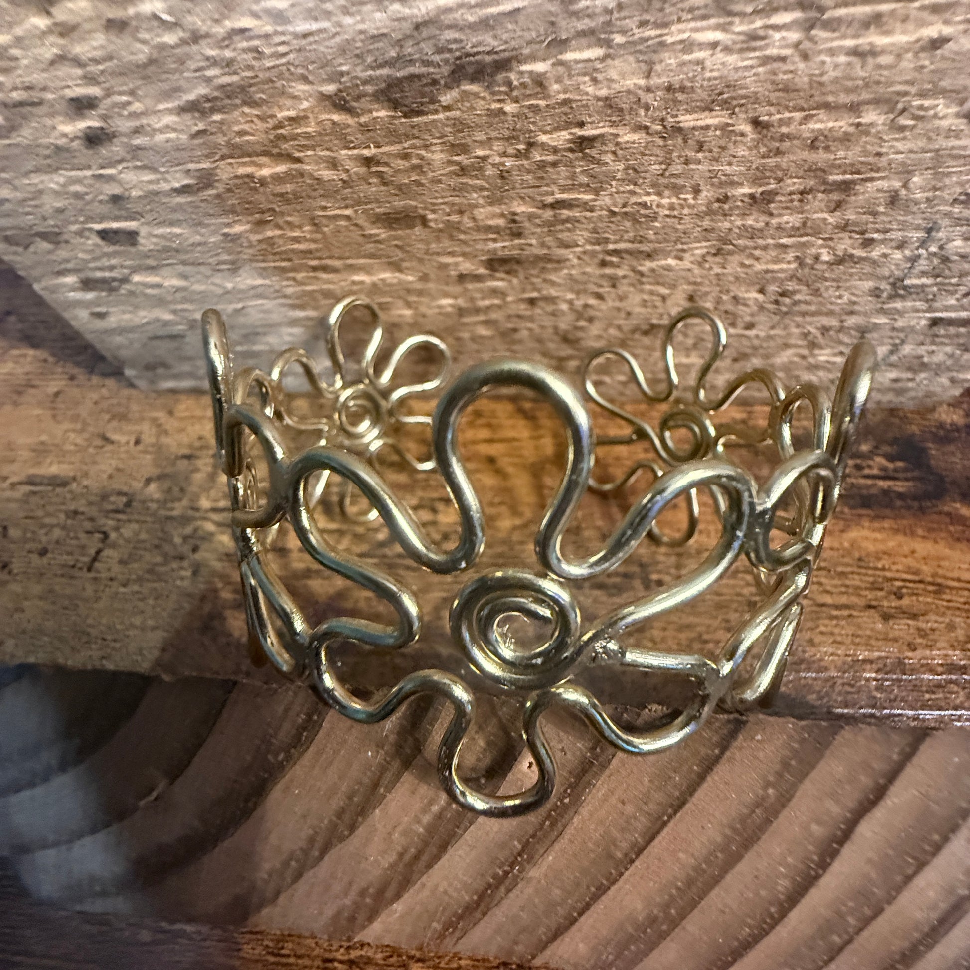 Gold Plated Floral Cuff With Intricate Botanical Design Anju Jewelry