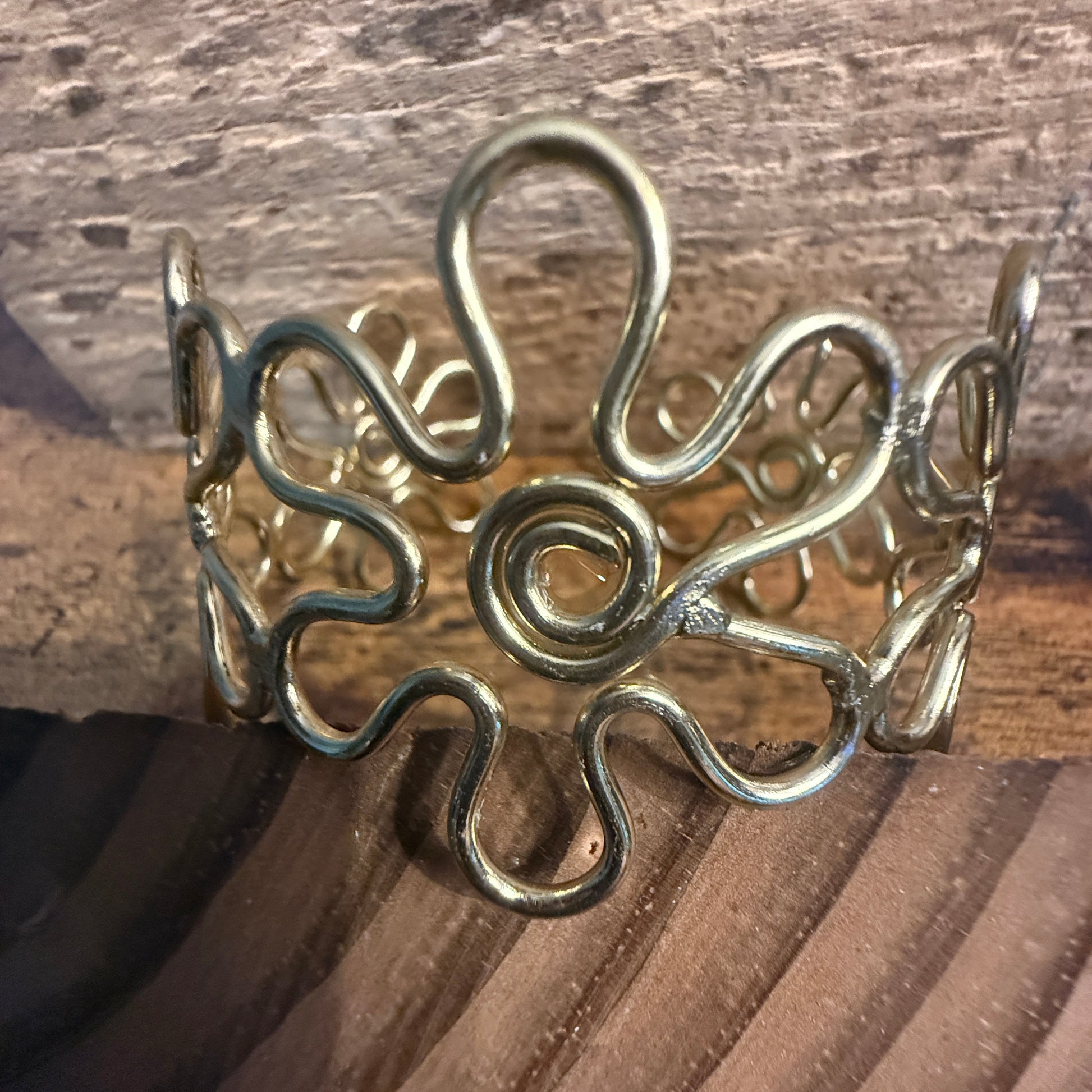 Gold Plated Floral Cuff With Intricate Botanical Design Anju Jewelry