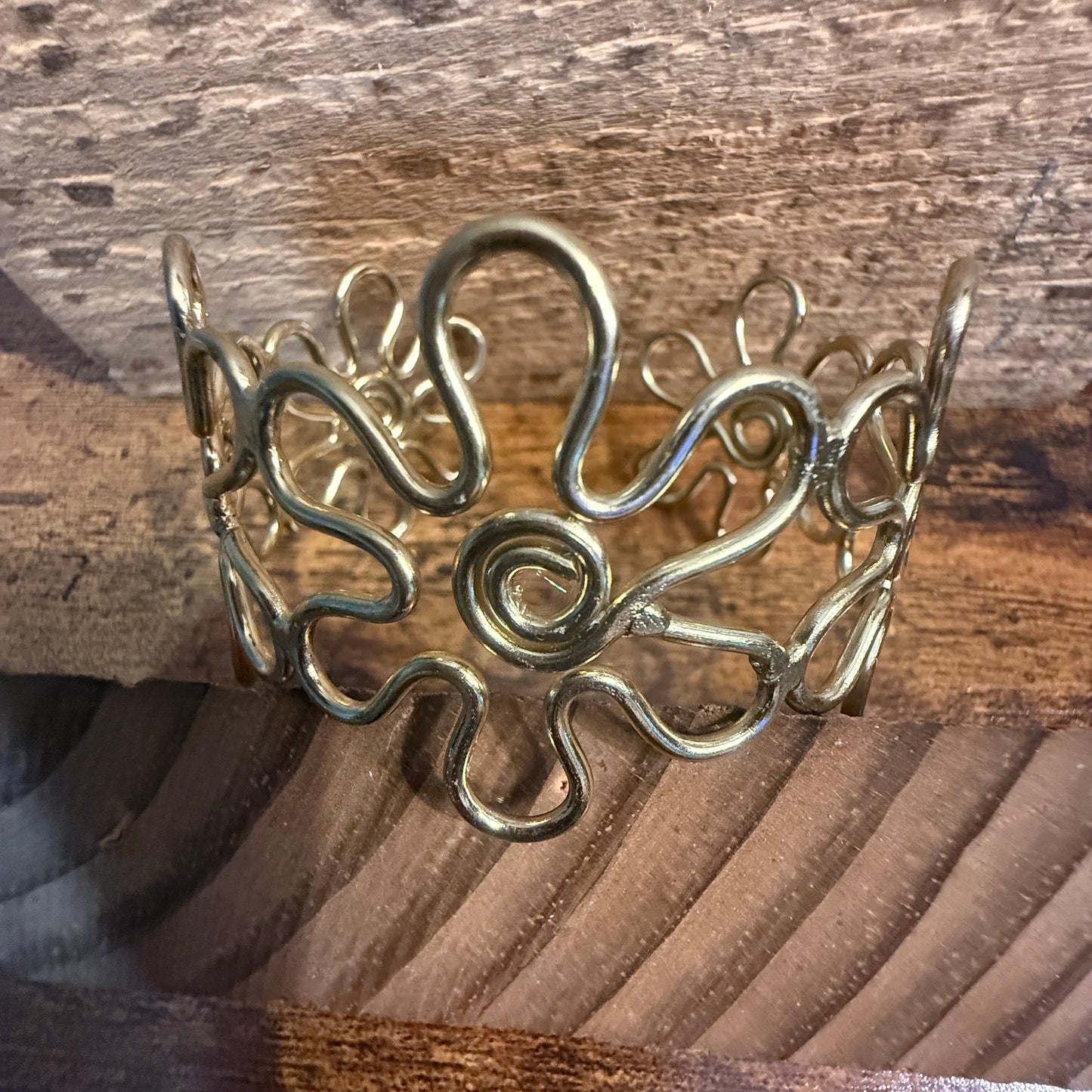 Gold Plated Floral Cuff With Intricate Botanical Design Anju Jewelry