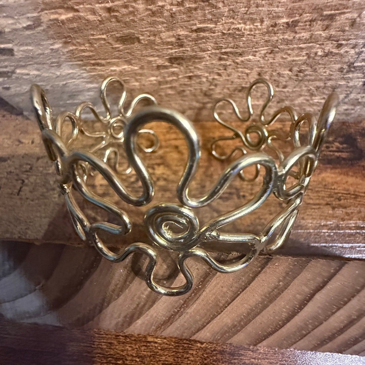 Gold Plated Floral Cuff With Intricate Botanical Design Anju Jewelry