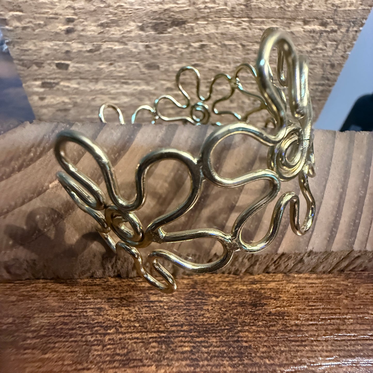 Gold Plated Floral Cuff With Intricate Botanical Design Anju Jewelry