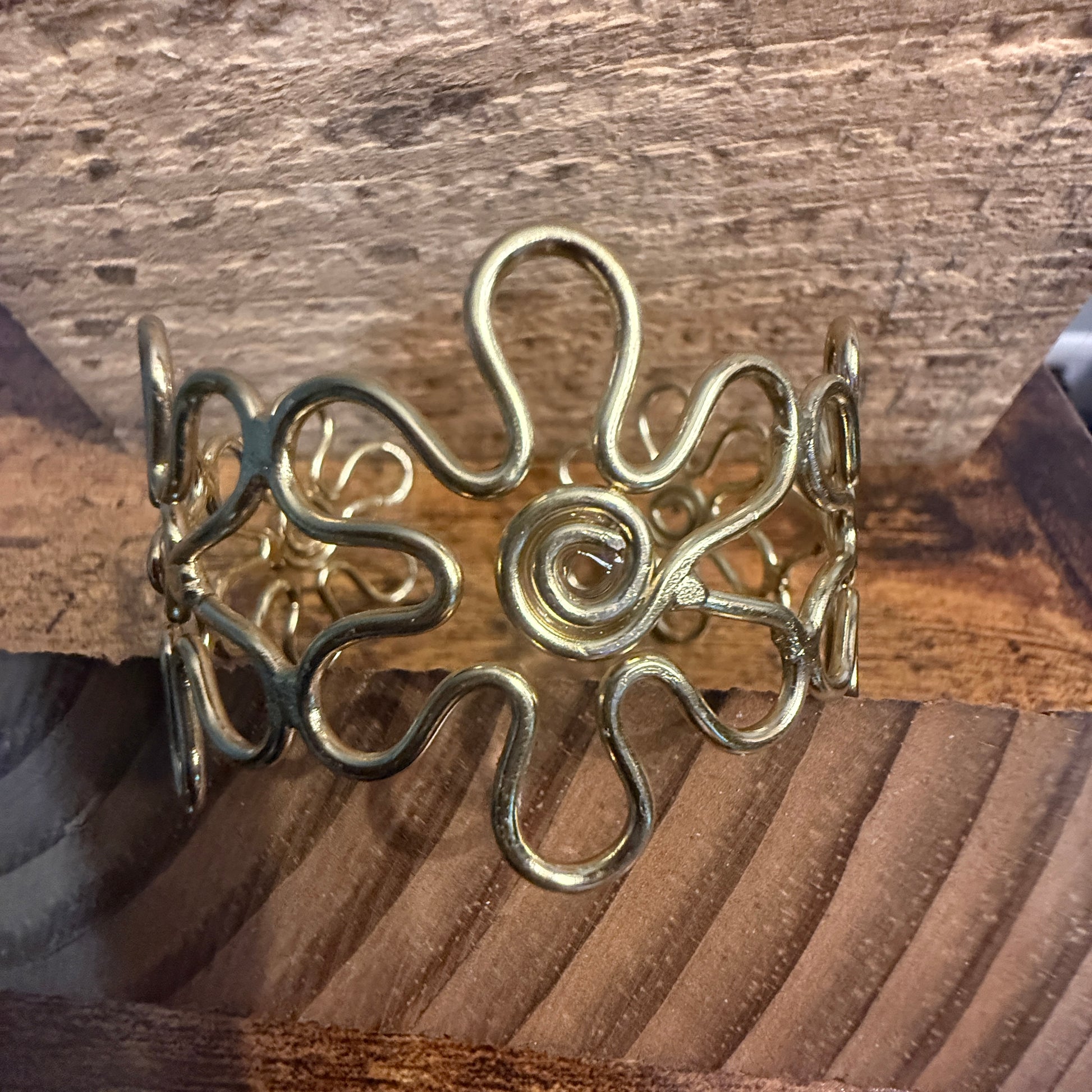 Gold Plated Floral Cuff With Intricate Botanical Design Anju Jewelry