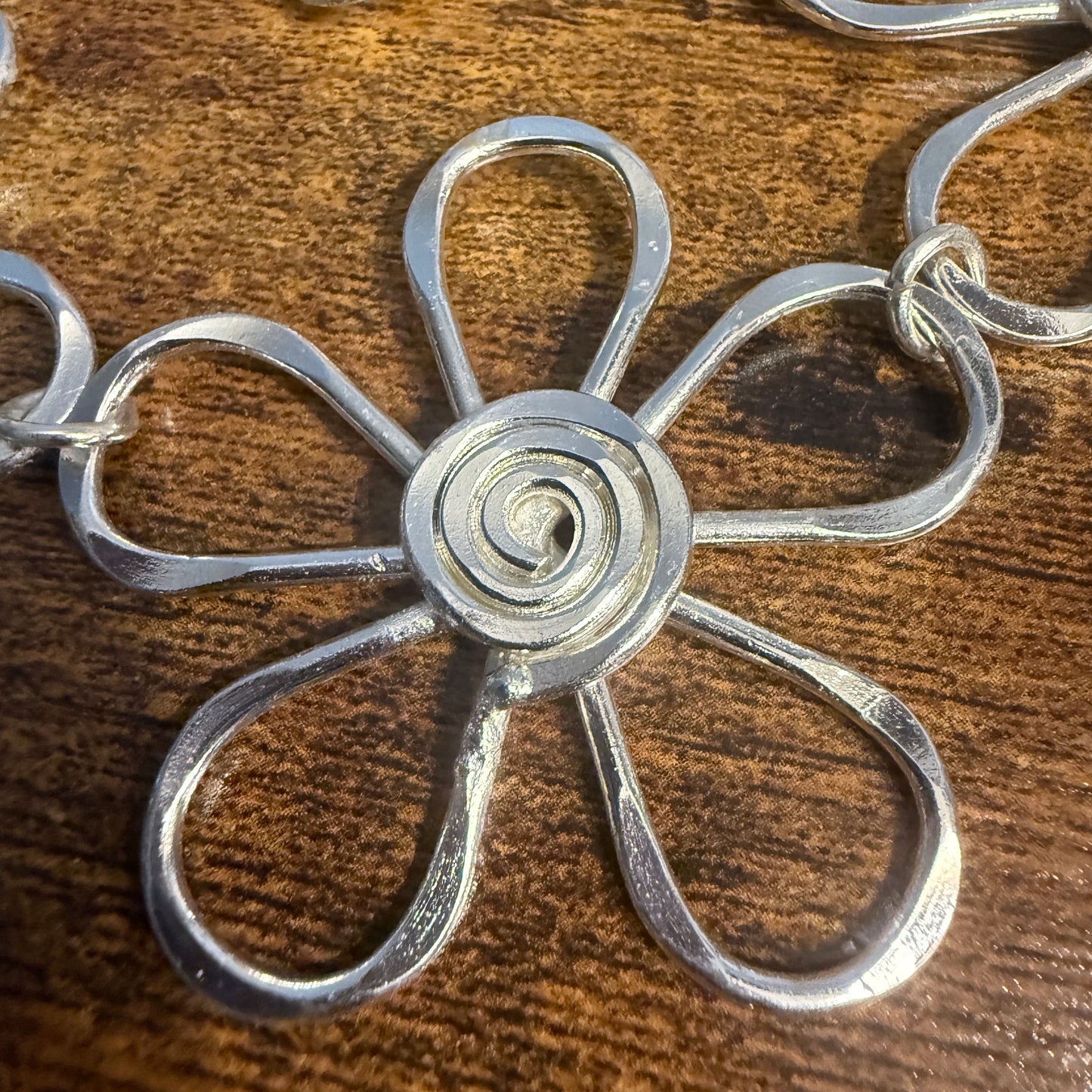 Handmade Sterling Silver Plated Necklace With Spiral Center Flowers Anju Jewelry