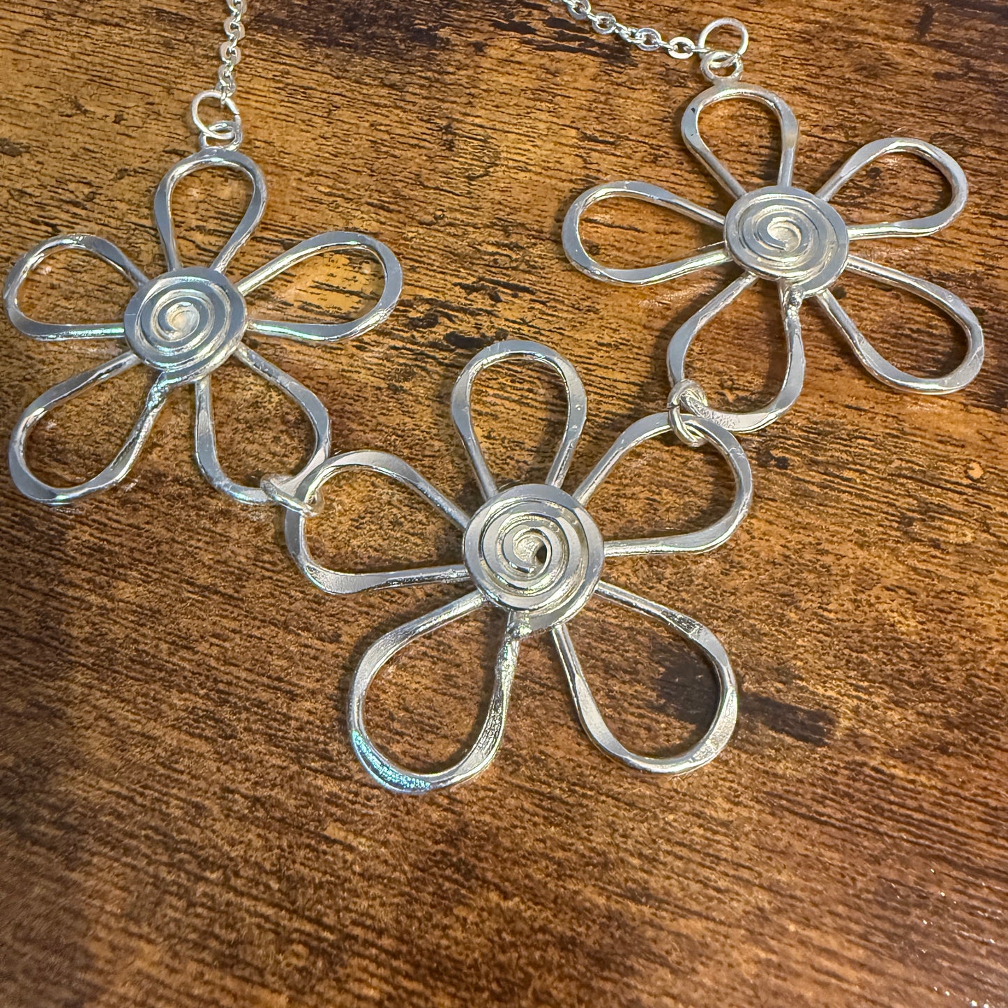 Handmade Sterling Silver Plated Necklace With Spiral Center Flowers Anju Jewelry