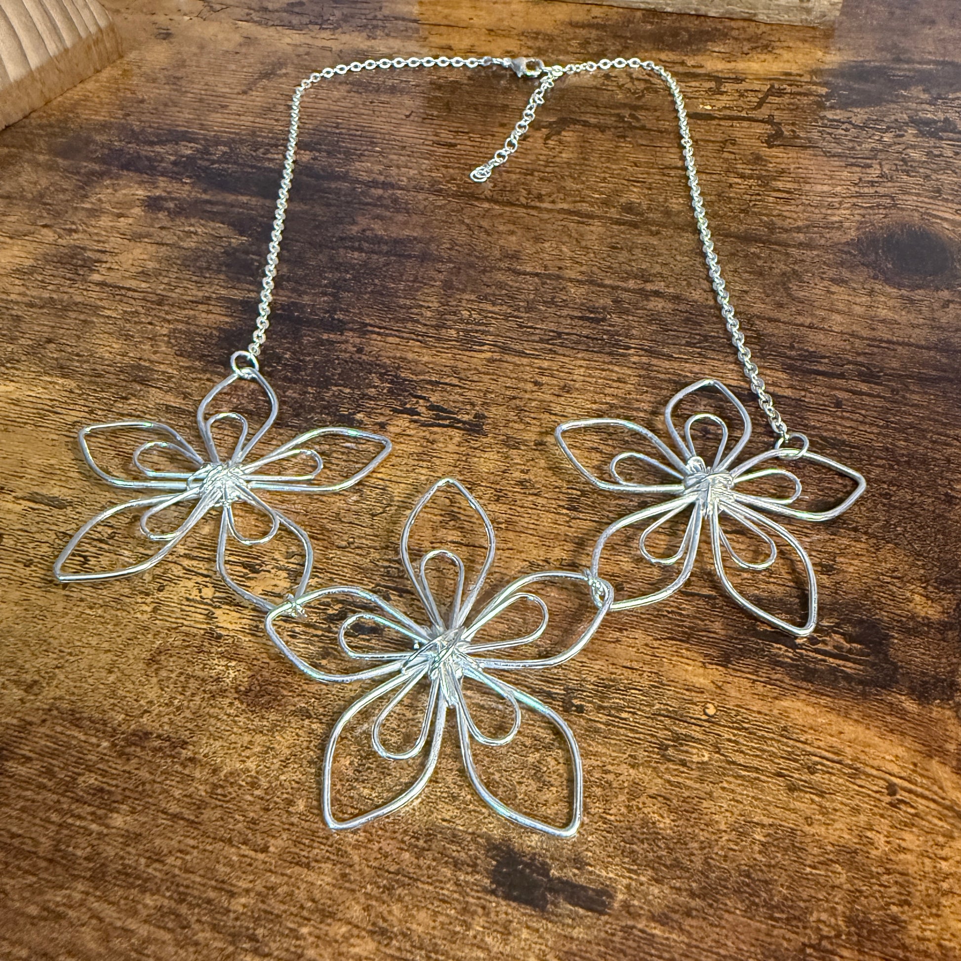 Handcrafted Floral Blooming Petals Silver Necklace With Anti Tarnish Coating Anju Jewelry