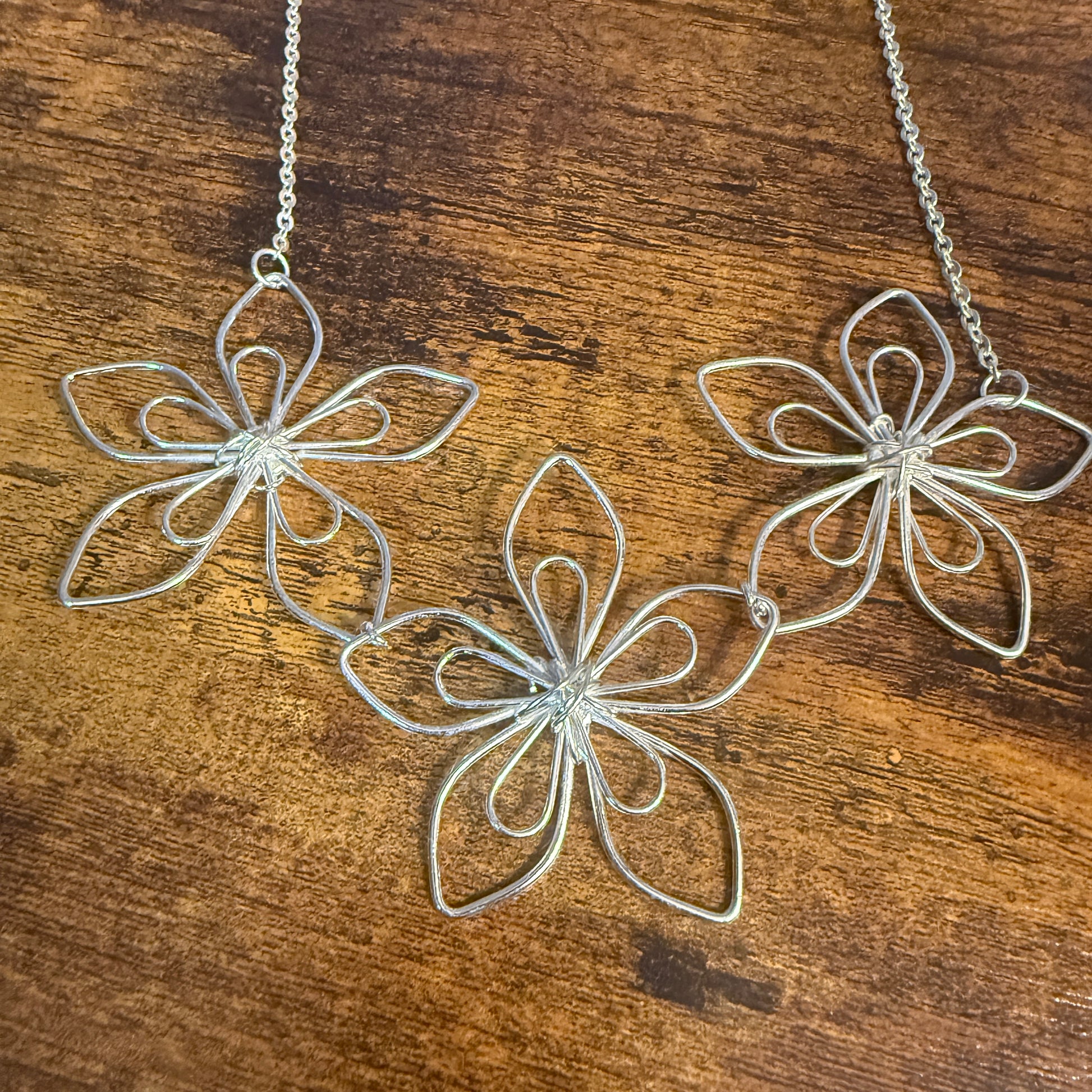 Handcrafted Floral Blooming Petals Silver Necklace With Anti Tarnish Coating Anju Jewelry