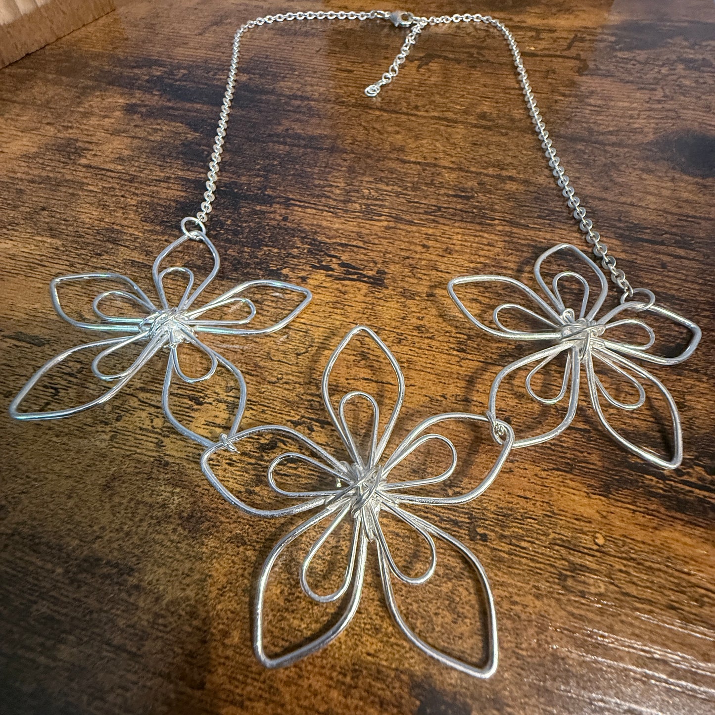 Handcrafted Floral Blooming Petals Silver Necklace With Anti Tarnish Coating Anju Jewelry