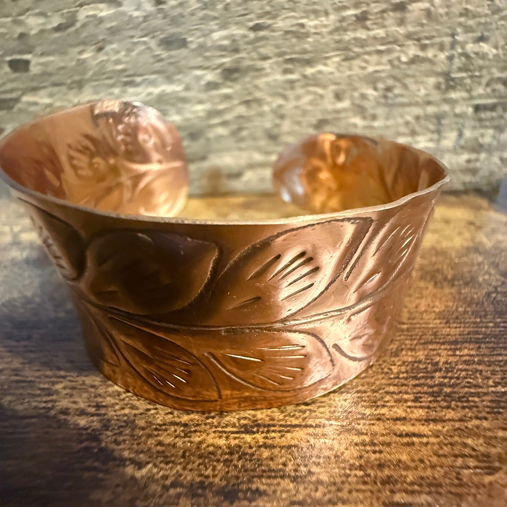 Handcrafted Copper Leaf Trail Cuff With Etched Leaf Design Anju Jewelry