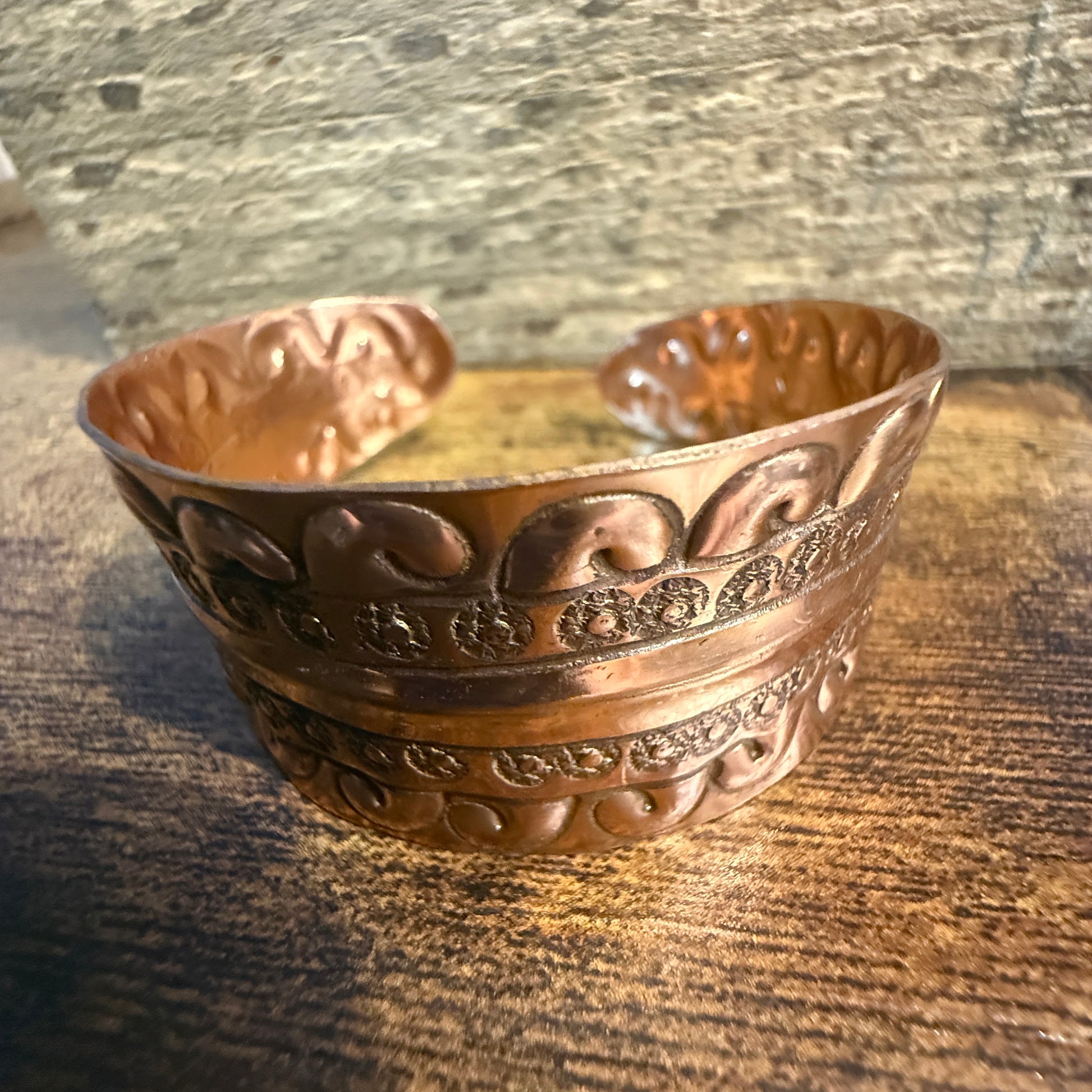Ocean Wave Copper Cuff With Scrollwork Handcrafted Jewelry Anju Jewelry