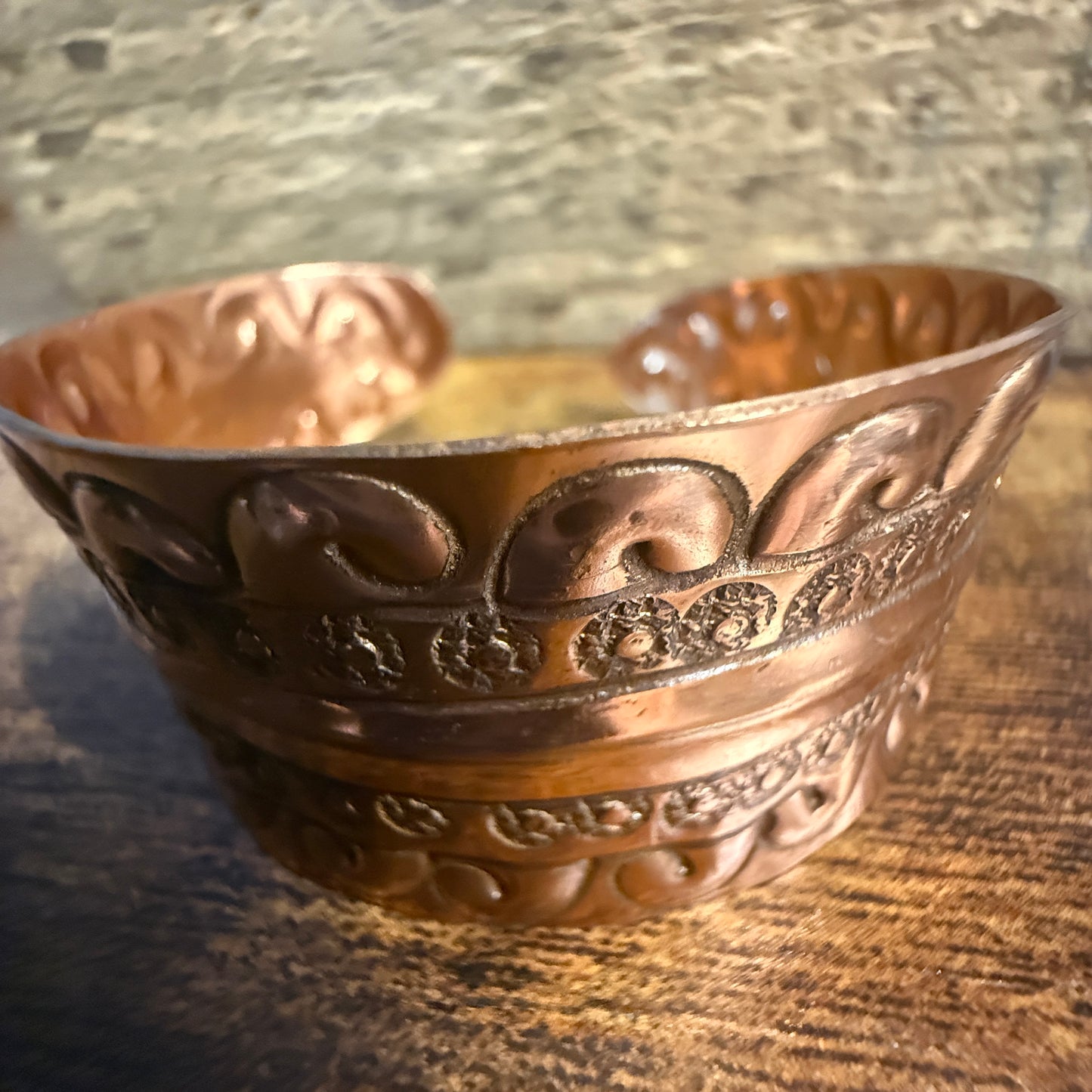 Ocean Wave Copper Cuff With Scrollwork Handcrafted Jewelry Anju Jewelry