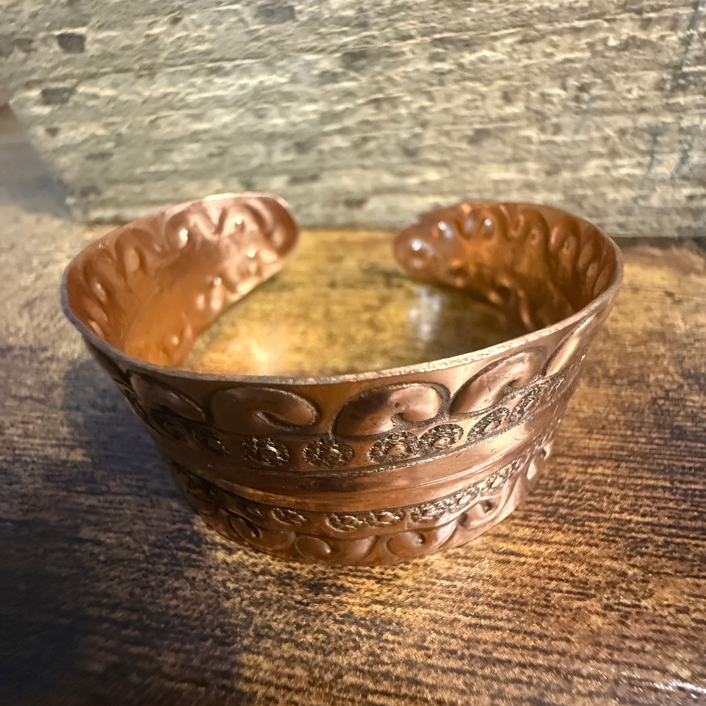 Ocean Wave Copper Cuff With Scrollwork Handcrafted Jewelry Anju Jewelry