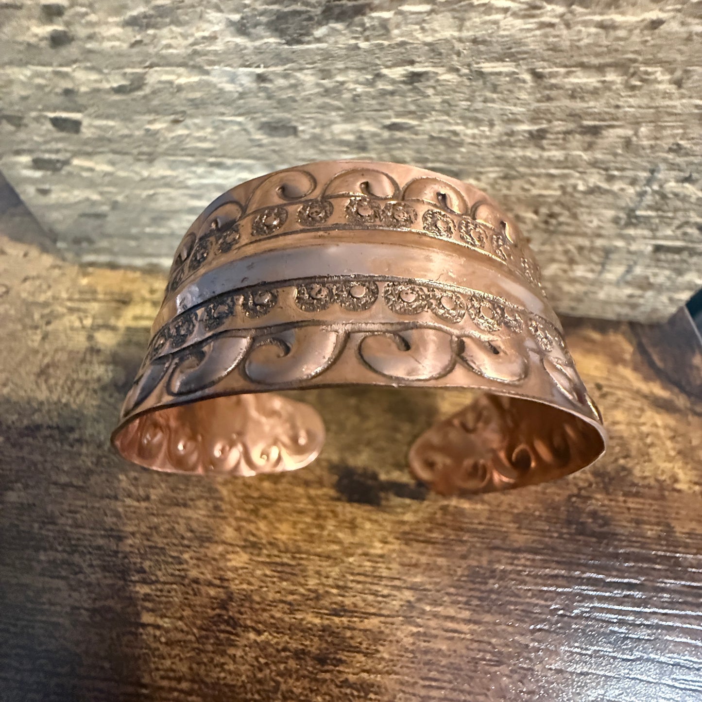 Ocean Wave Copper Cuff With Scrollwork Handcrafted Jewelry Anju Jewelry