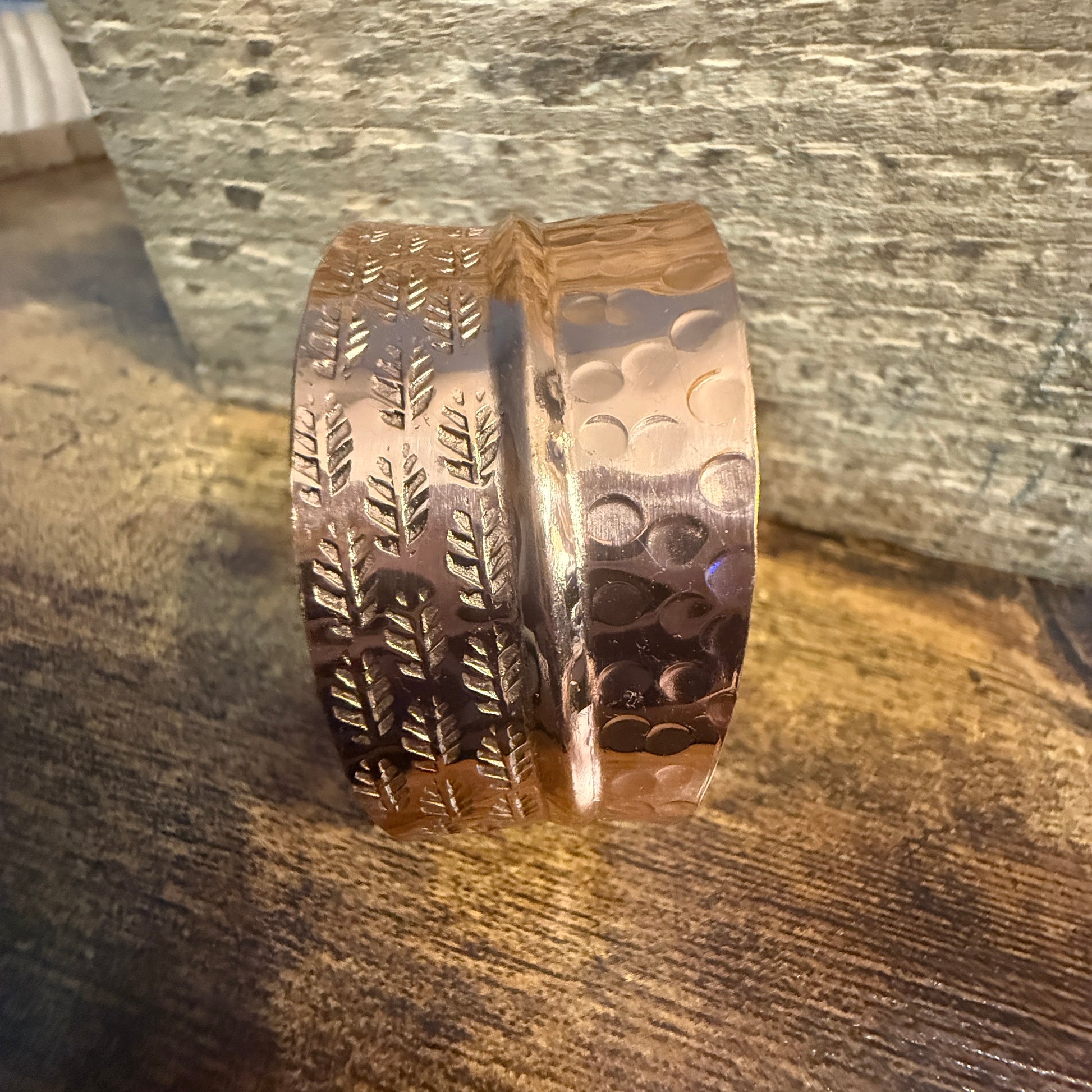Copper Cuff Bracelet Dual Texture Hammered Crosshatched Anju Jewelry