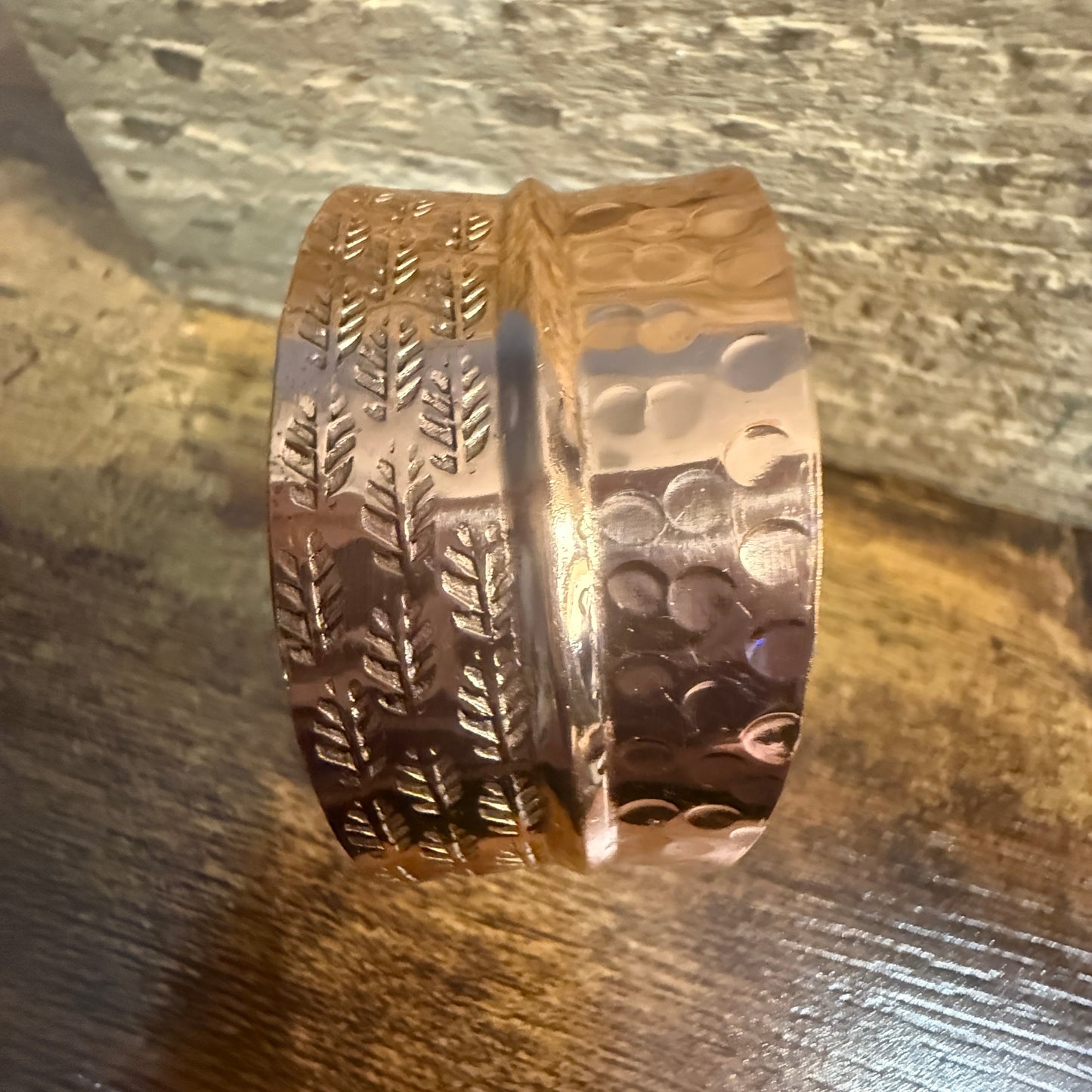 Copper Cuff Bracelet Dual Texture Hammered Crosshatched Anju Jewelry