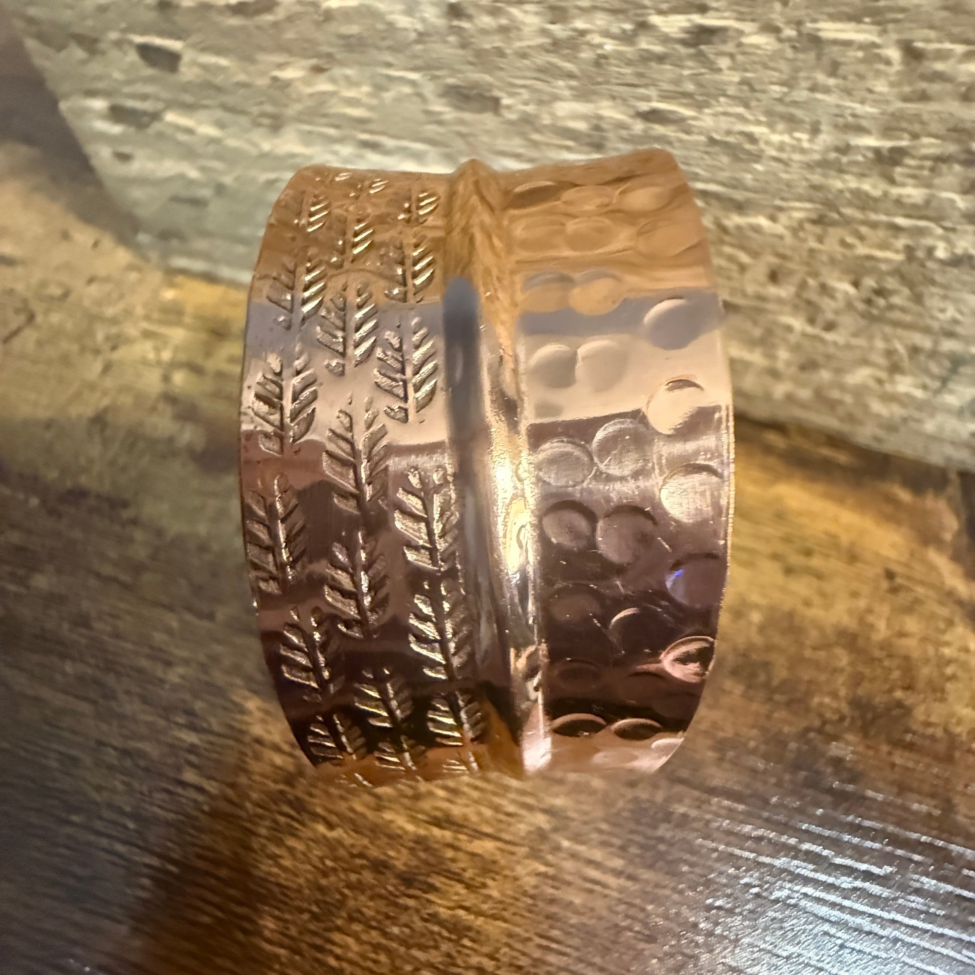 Copper Cuff Bracelet Dual Texture Hammered Crosshatched Anju Jewelry