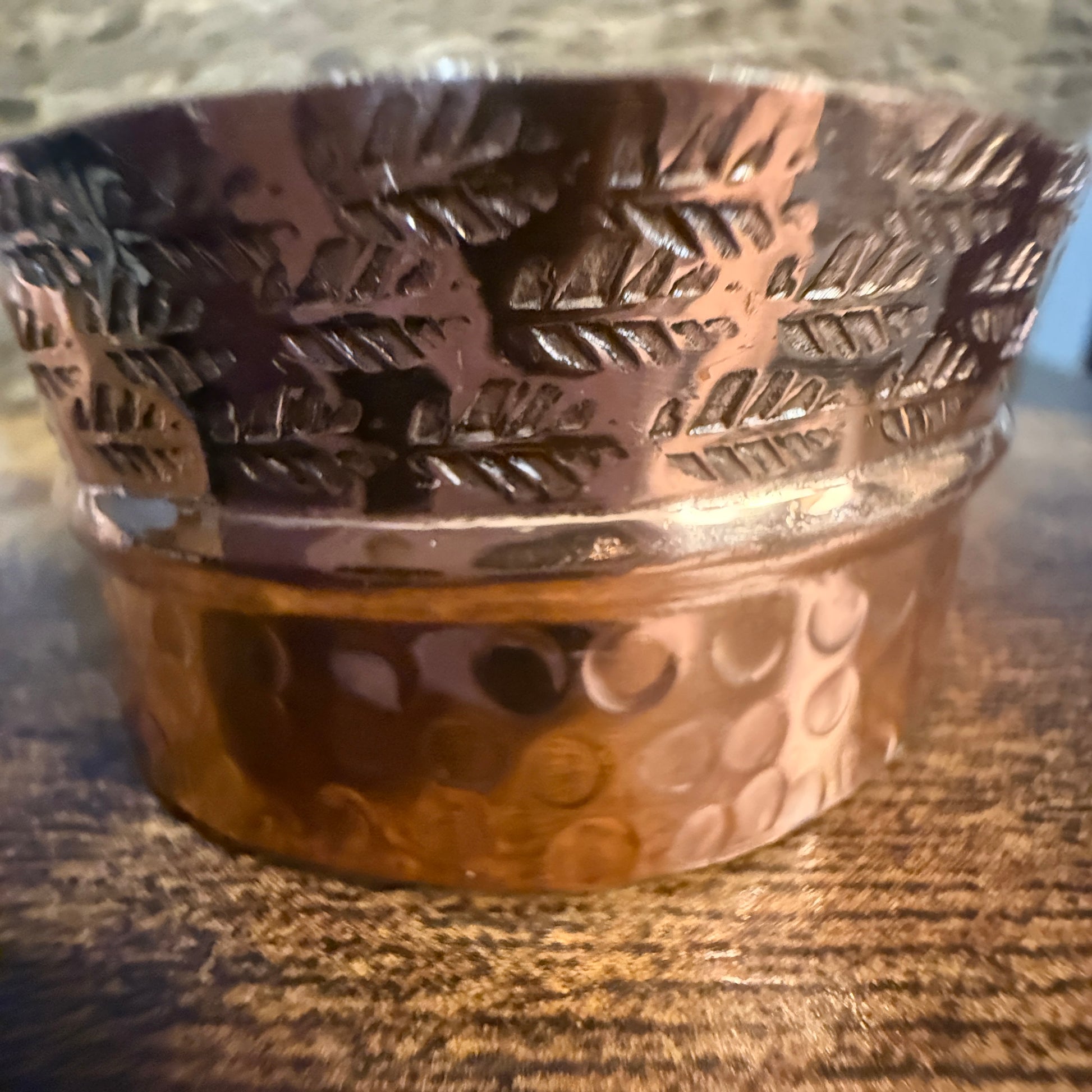 Copper Cuff Bracelet Dual Texture Hammered Crosshatched Anju Jewelry
