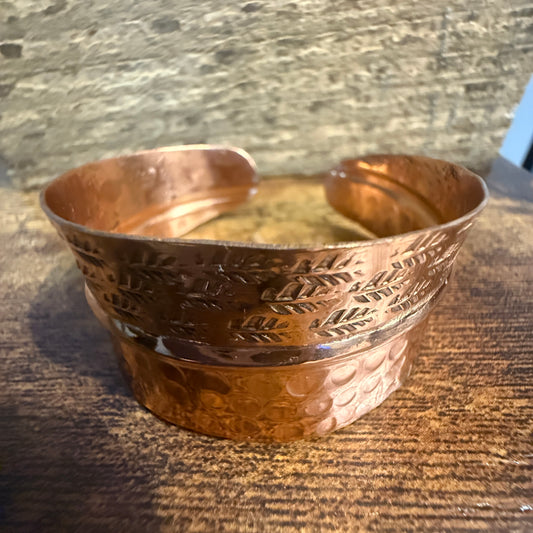 Copper Cuff Bracelet Dual Texture Hammered Crosshatched Anju Jewelry
