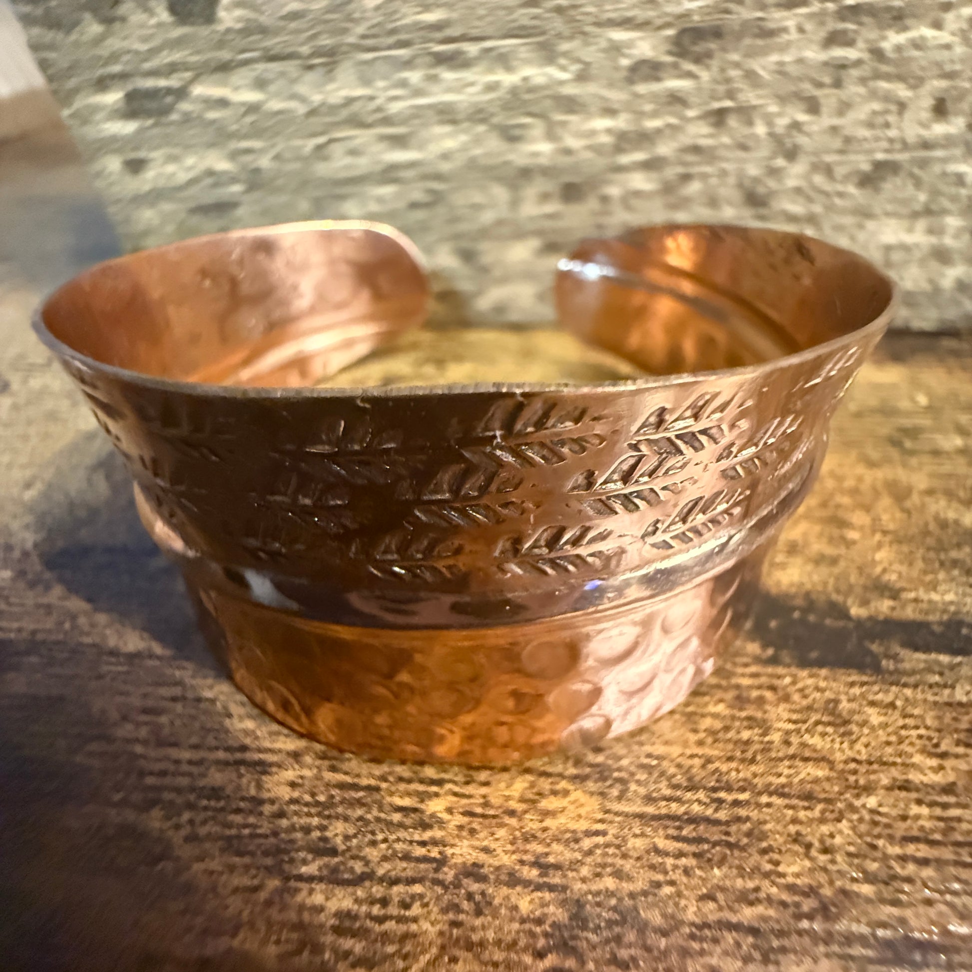 Copper Cuff Bracelet Dual Texture Hammered Crosshatched Anju Jewelry