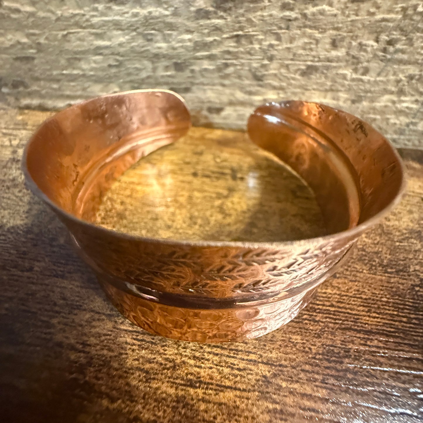 Copper Cuff Bracelet Dual Texture Hammered Crosshatched Anju Jewelry