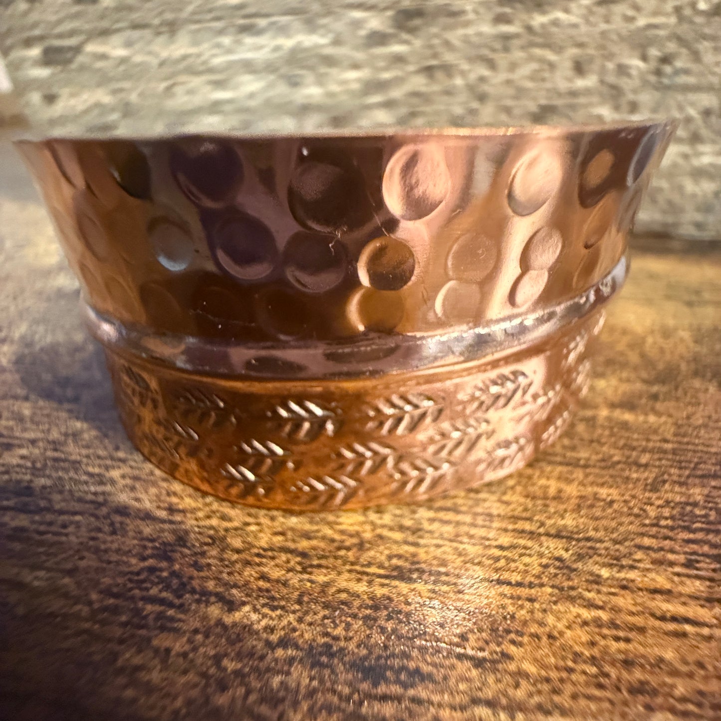Copper Cuff Bracelet Dual Texture Hammered Crosshatched Anju Jewelry