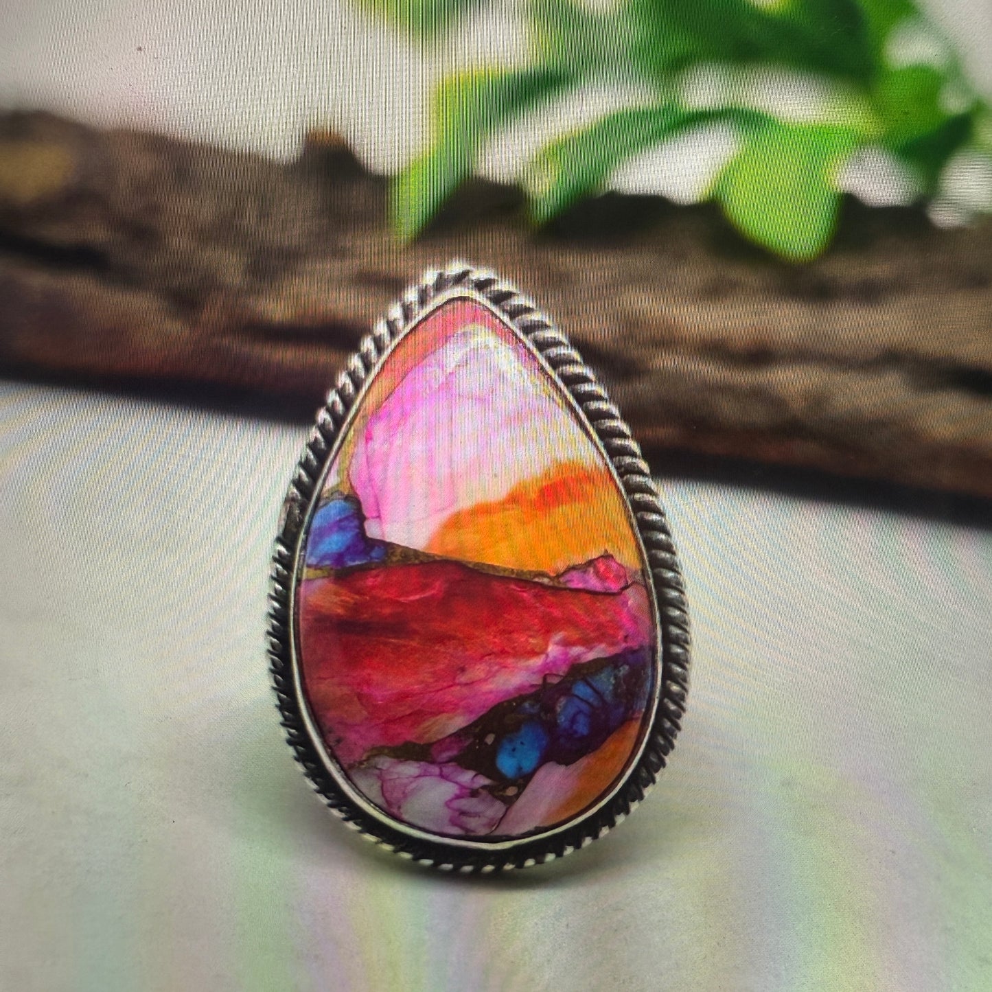Pink Oyster Turquoise Gemstone Ring 925 Sterling Silver Handmade Size 10 Silver Elegant