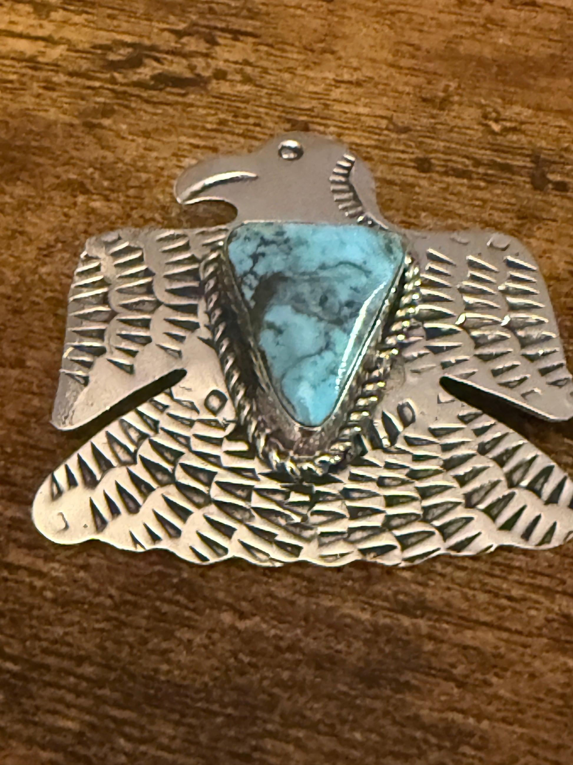 Navajo Inspired Turquoise Thunderbird Pendant Signed Jackie Cleveland Silver Elegant