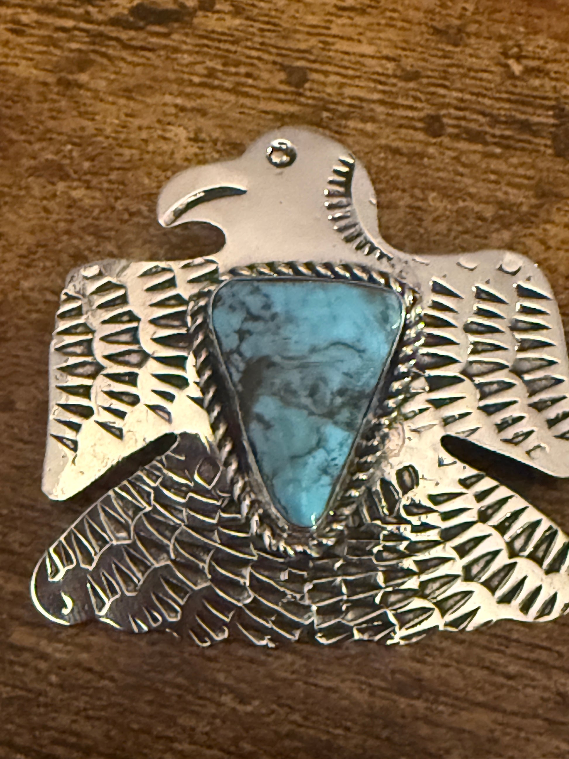 Navajo Inspired Turquoise Thunderbird Pendant Signed Jackie Cleveland Silver Elegant