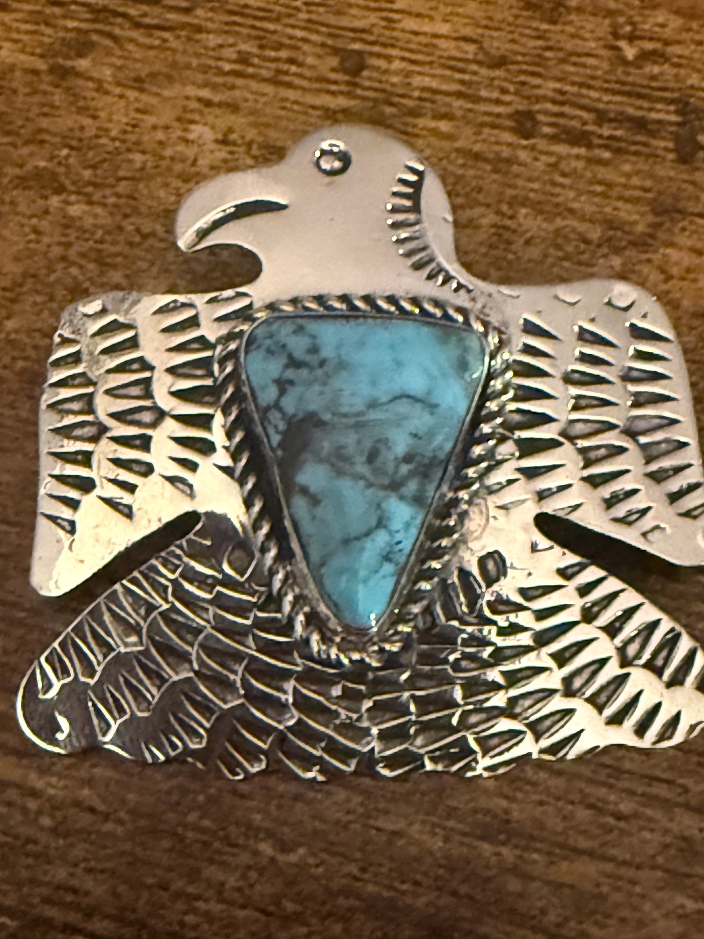 Navajo Inspired Turquoise Thunderbird Pendant Signed Jackie Cleveland Silver Elegant