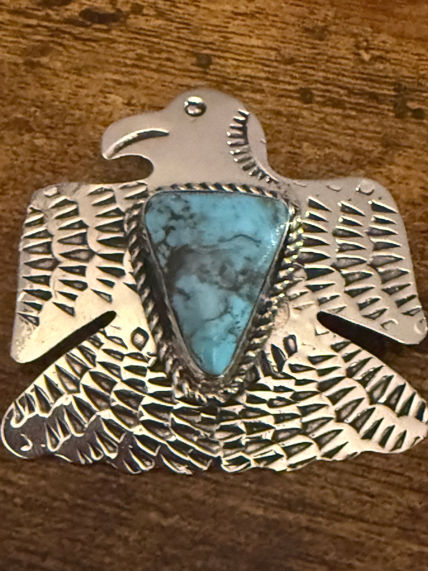 Navajo Inspired Turquoise Thunderbird Pendant Signed Jackie Cleveland Silver Elegant