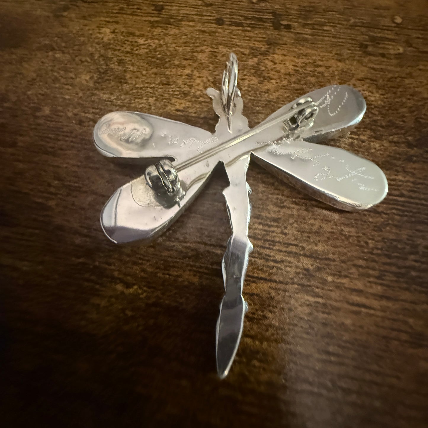 Native Inspired Multi Gemstone Inlay Dragonfly Pendant Signed by Ahiyite Silver Elegant
