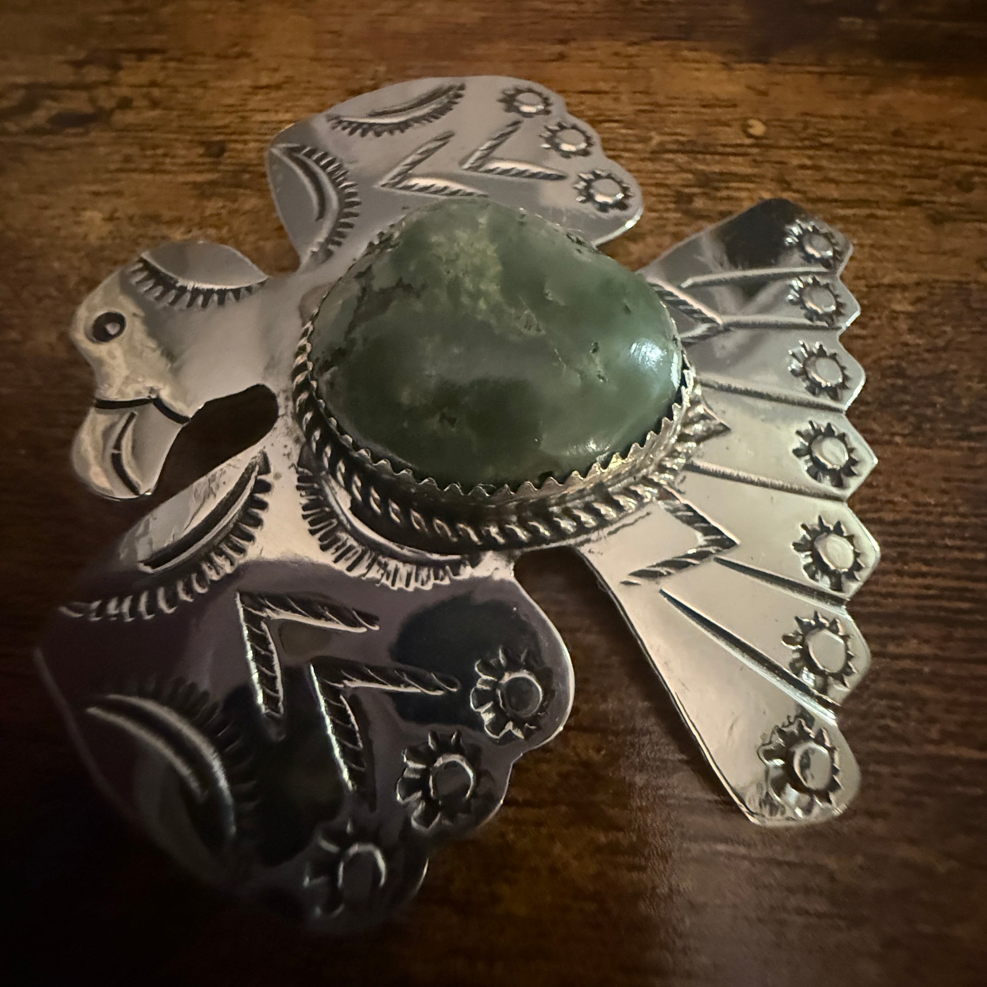 Navajo Inspired Turquoise Thunderbird Pendant Pin Nickel Silver Signed By Cleveland Silver Elegant