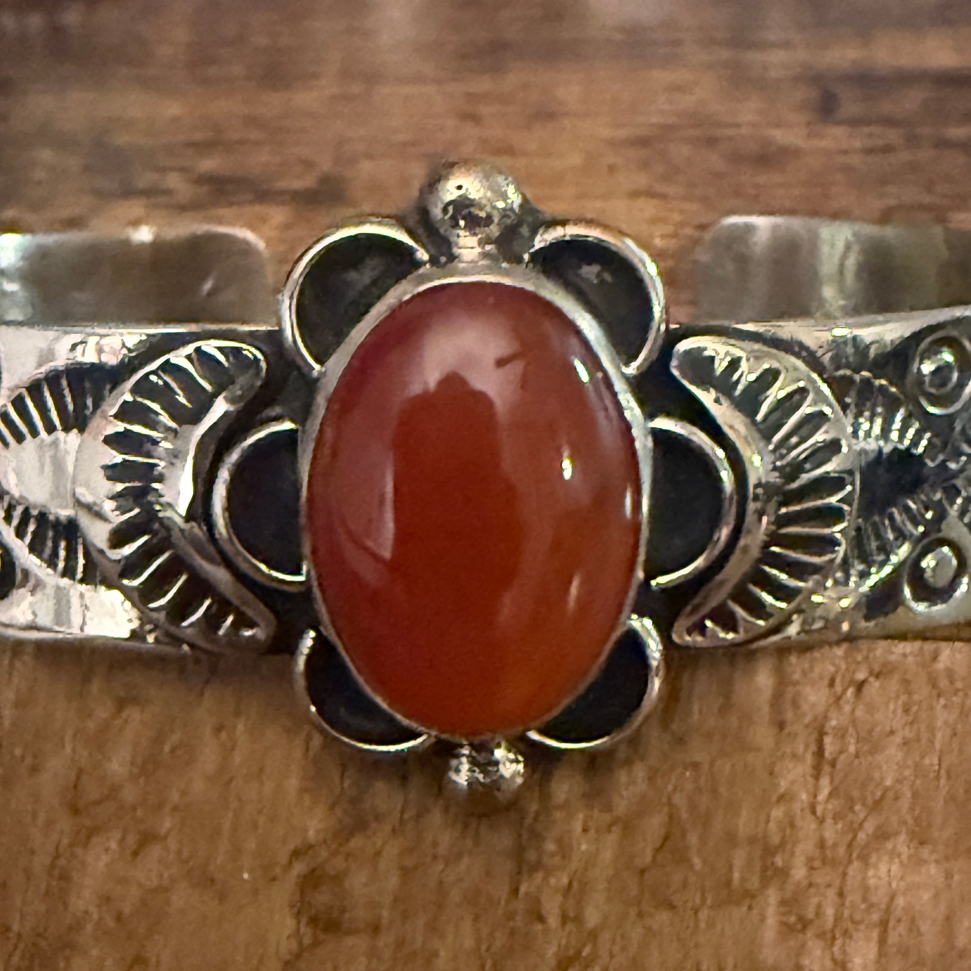 Navajo Style Apple Coral Cuff Bracelet Signed Cleveland Nickel Silver Adjustable Silver Elegant