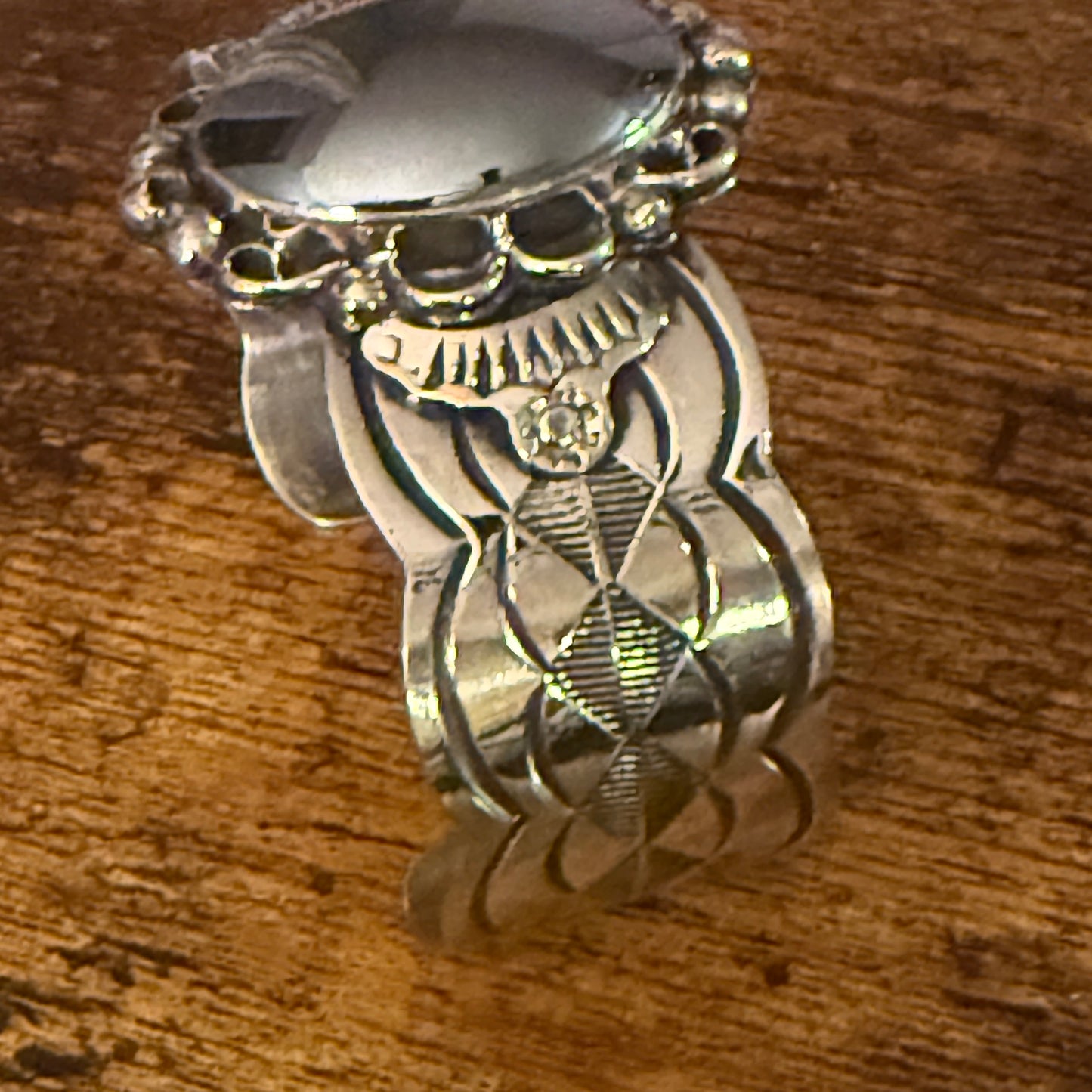 Navajo Inspired Hematite Wide Cuff Bracelet Signed Cleveland Nickel Silver Silver Elegant