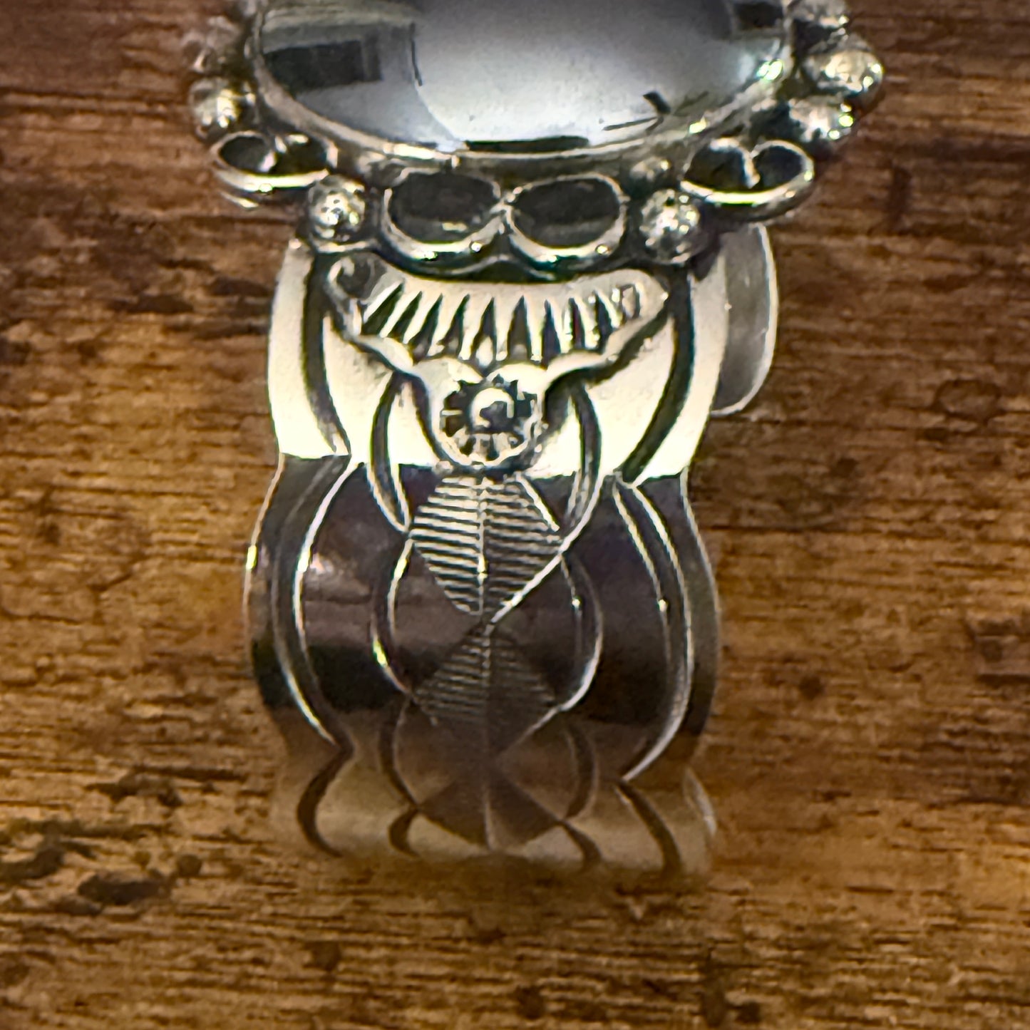 Navajo Inspired Hematite Wide Cuff Bracelet Signed Cleveland Nickel Silver Silver Elegant