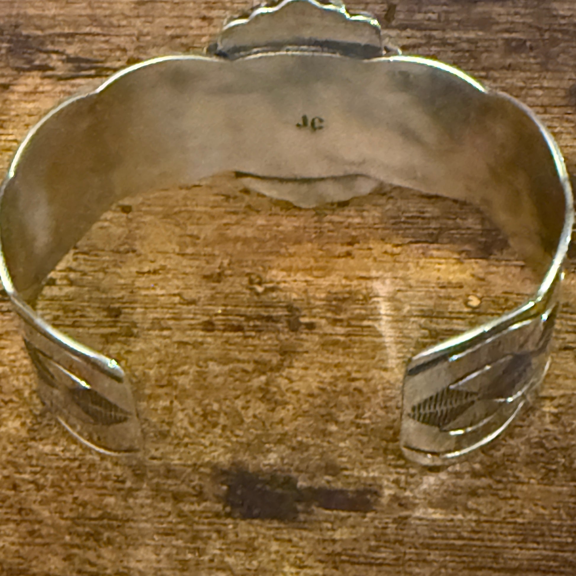 Navajo Inspired Hematite Wide Cuff Bracelet Signed Cleveland Nickel Silver Silver Elegant