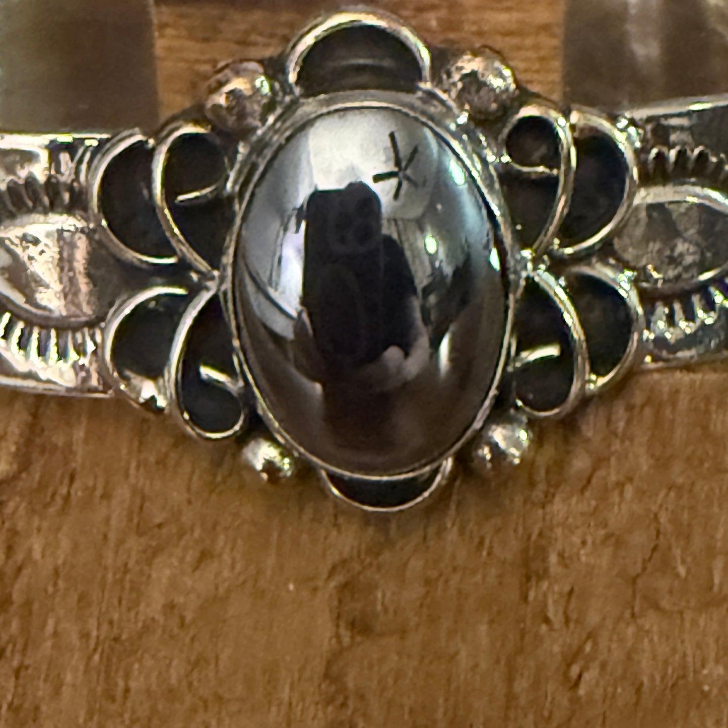 Navajo Inspired Black Onyx Cuff Bracelet Signed by Cleveland Nickel Silver Silver Elegant