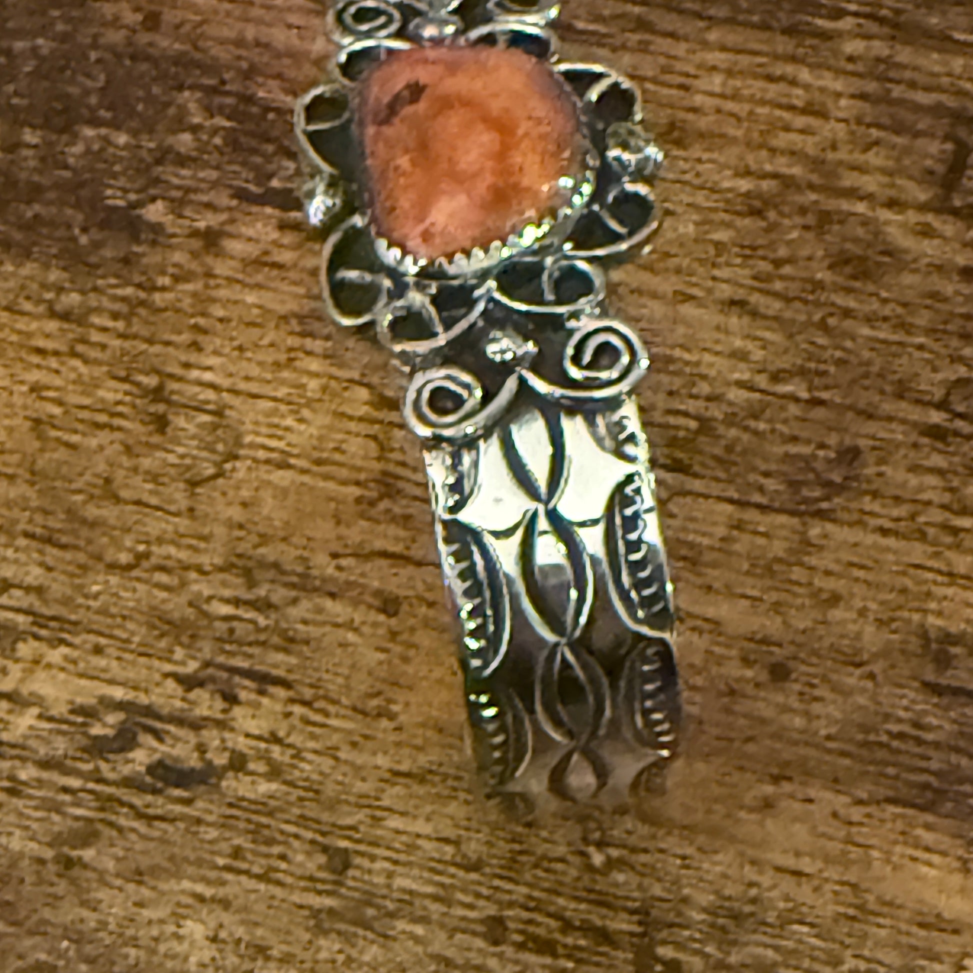 Navajo Inspired Apple Coral Cuff Bracelet Signed Cleveleland Nickel Silver Adjustable Silver Elegant