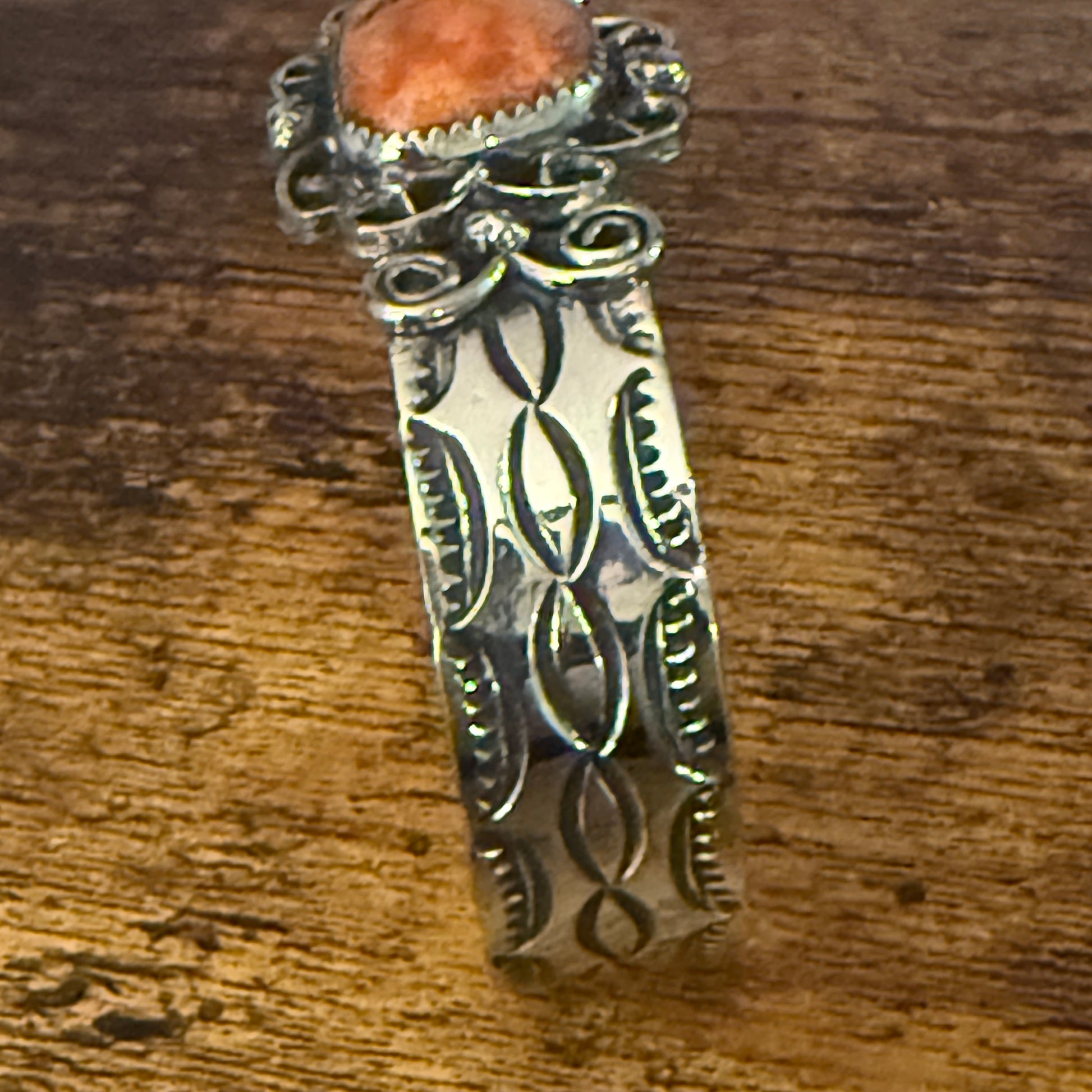 Navajo Inspired Apple Coral Cuff Bracelet Signed Cleveleland Nickel Silver Adjustable Silver Elegant