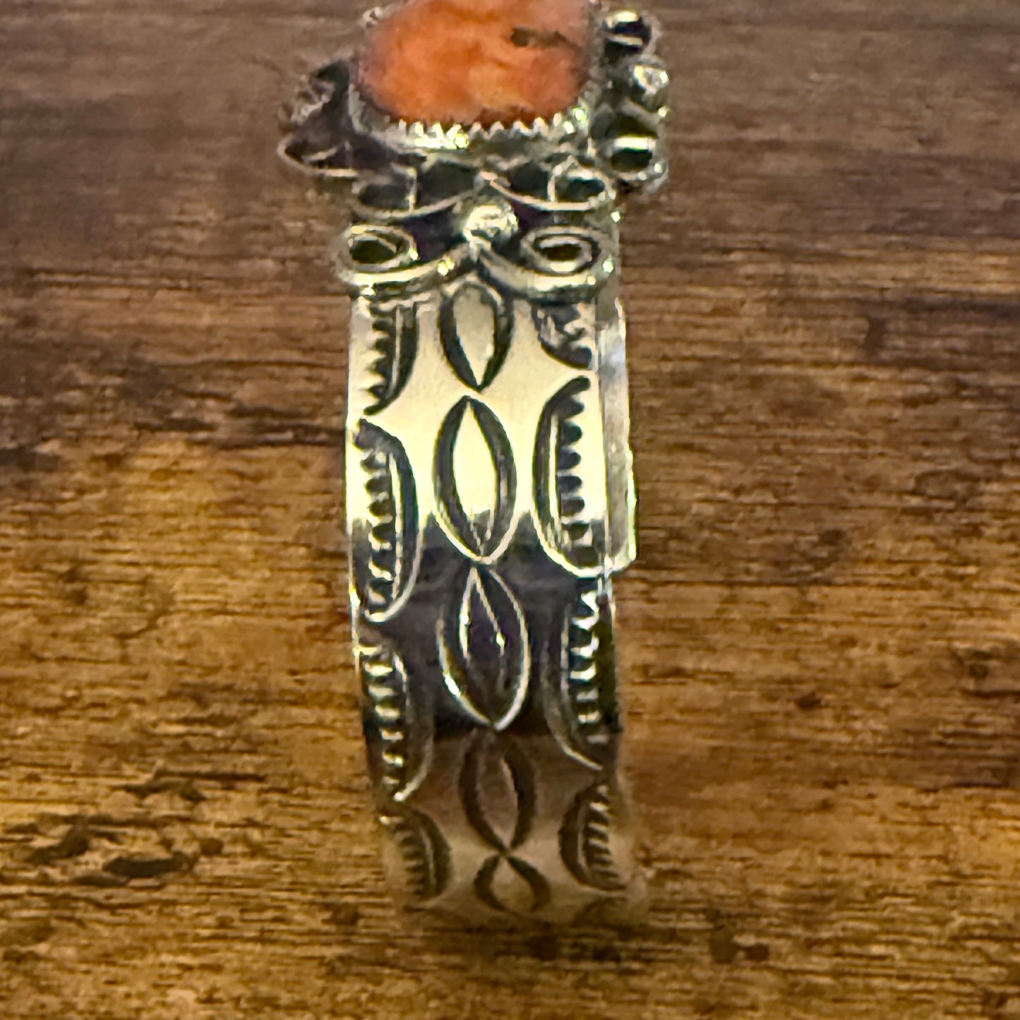 Navajo Inspired Apple Coral Cuff Bracelet Signed Cleveleland Nickel Silver Adjustable Silver Elegant