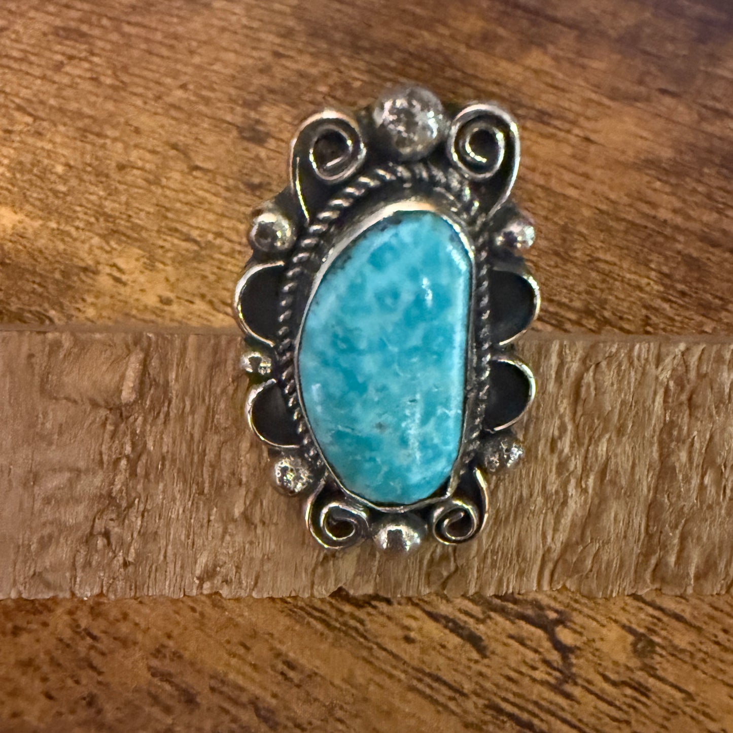 Navajo Style Kingman Turquoise Ring Size 9 Signed By Cleveland Nickel Silver Silver Elegant