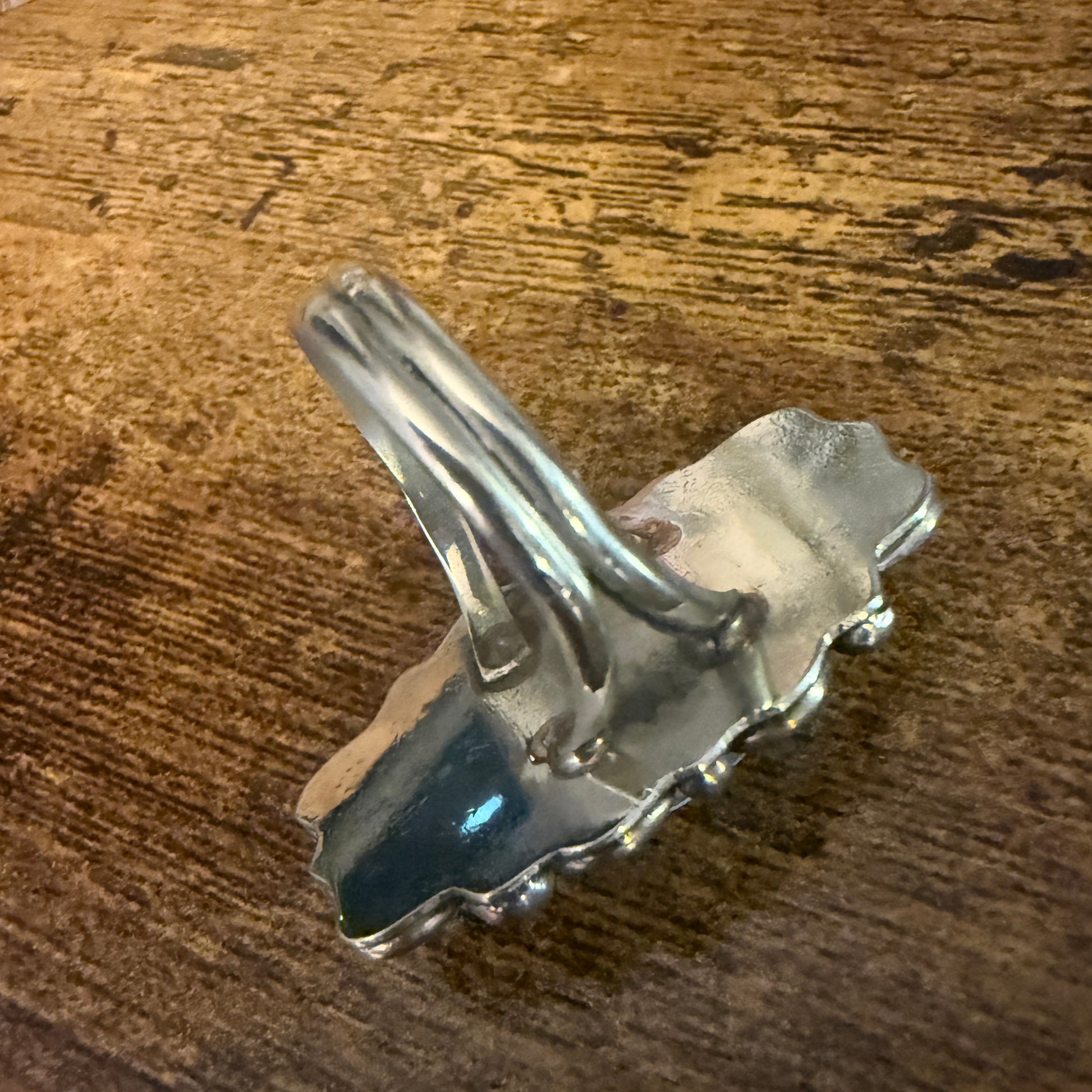 Navajo Style Kingman Turquoise Ring Size 9 Signed By Cleveland Nickel Silver Silver Elegant