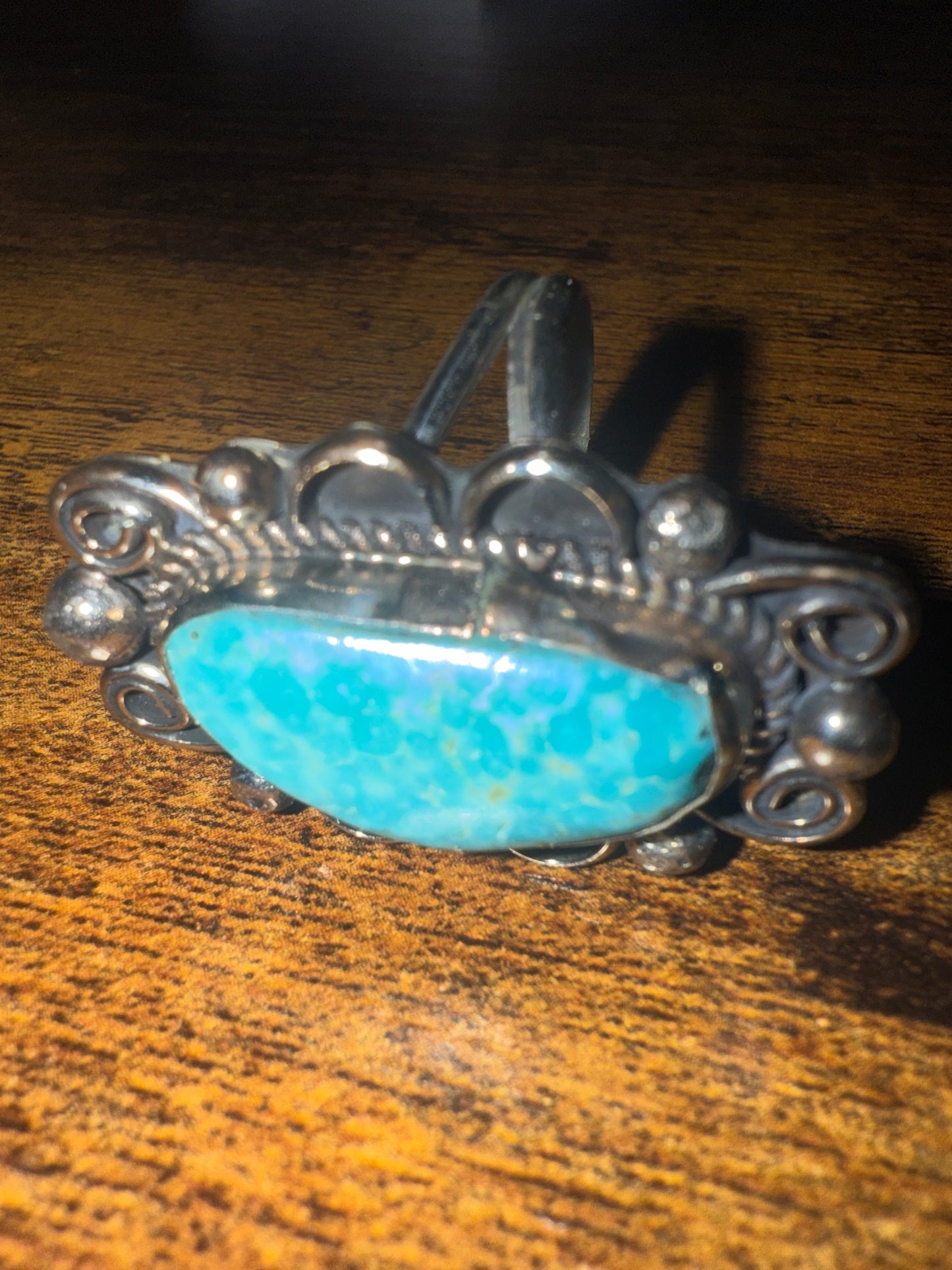 Navajo Style Kingman Turquoise Ring Size 9 Signed By Cleveland Nickel Silver Silver Elegant