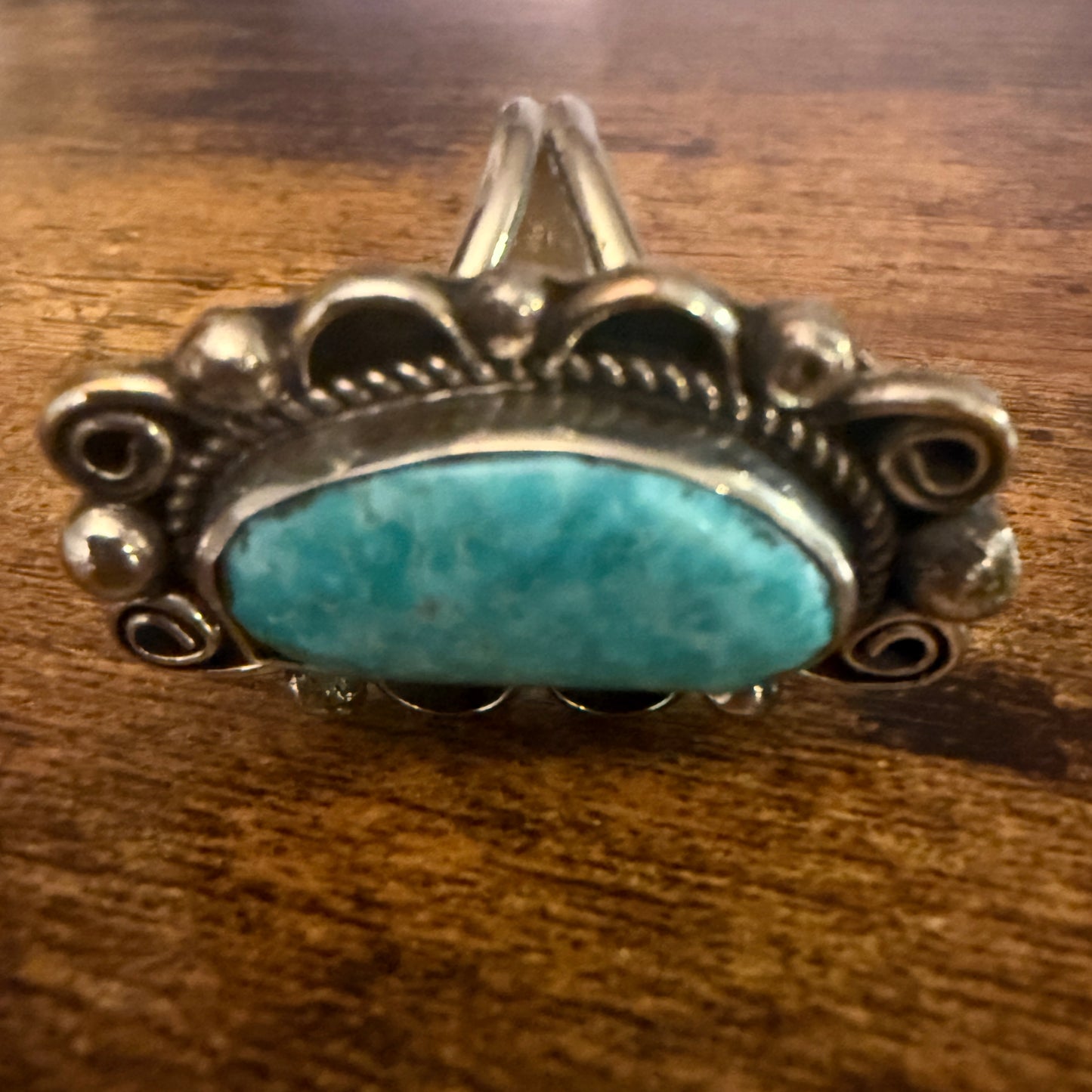 Navajo Style Kingman Turquoise Ring Size 9 Signed By Cleveland Nickel Silver Silver Elegant