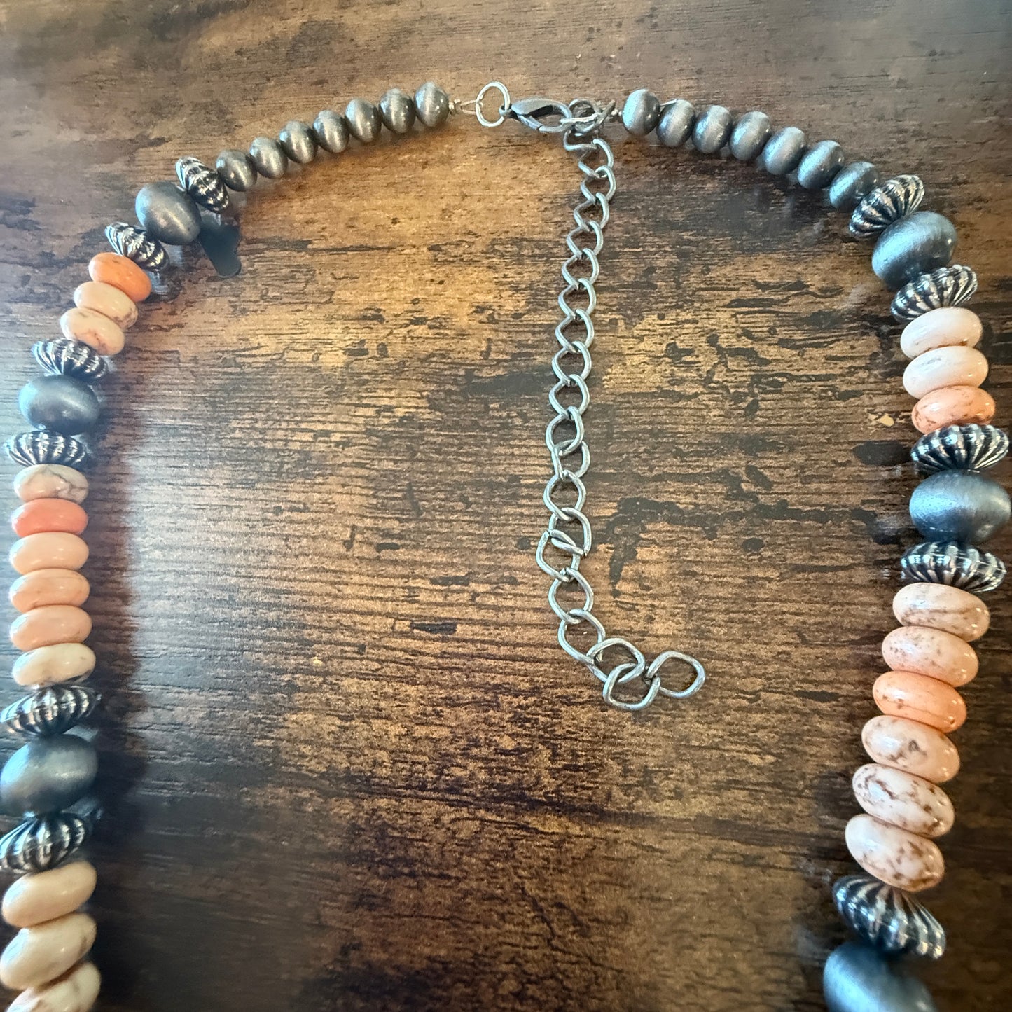 Orange Stone Heart Pendant Necklace With Navajo Style Pearls 26 Inch Wild West Boho