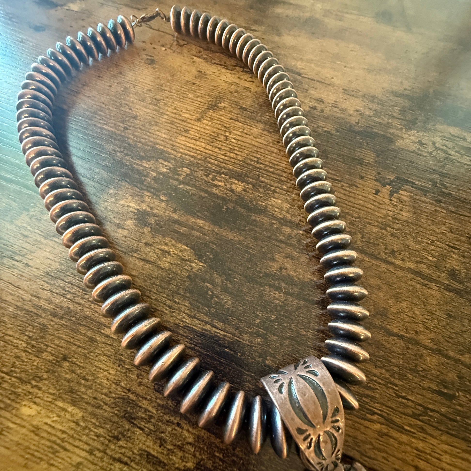 Copper Navajo Style Pearl Necklace With Blue Turquoise Teardrop Pendant 21 Inches WildWestBoho