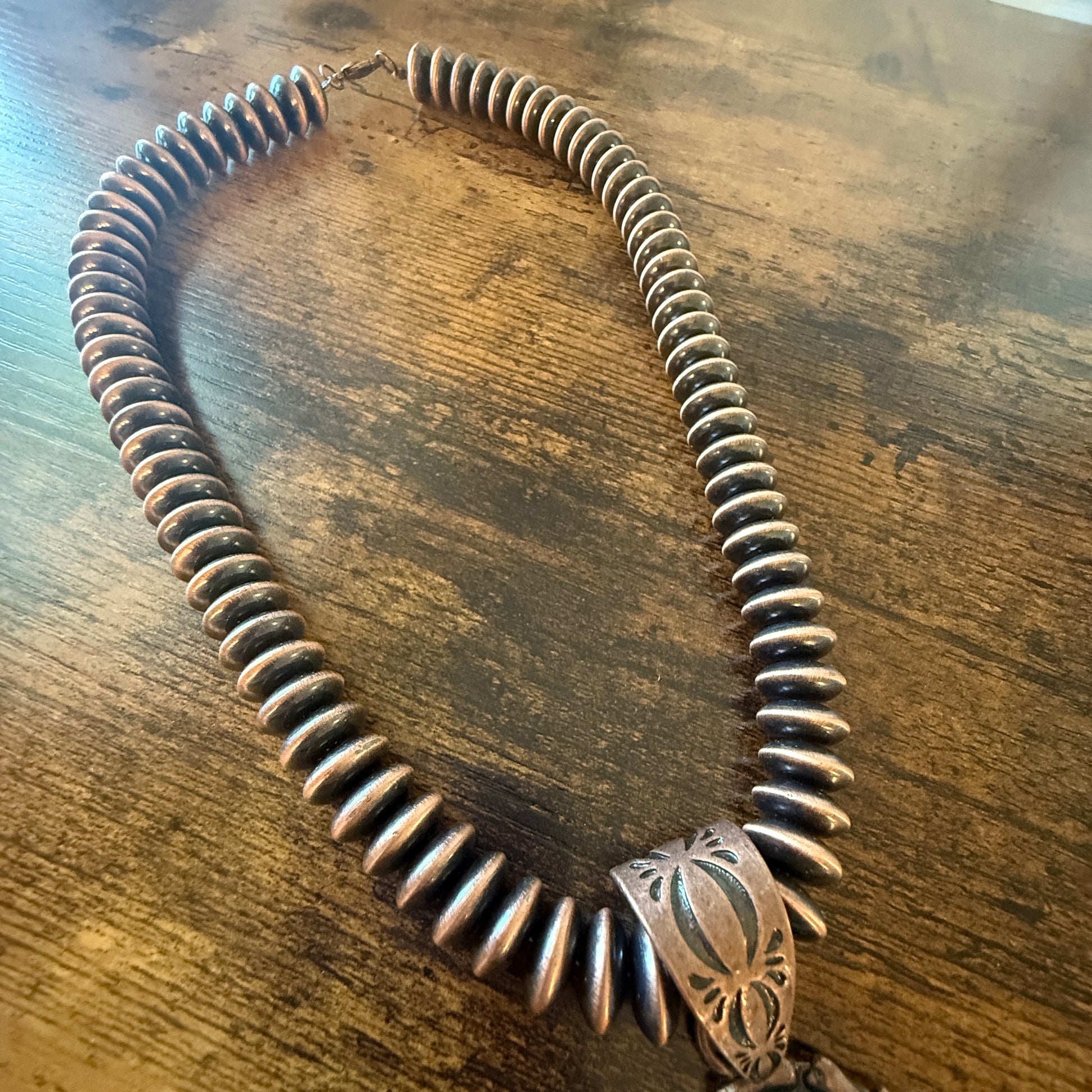 Copper Navajo Style Pearl Necklace With Blue Turquoise Teardrop Pendant 21 Inches WildWestBoho