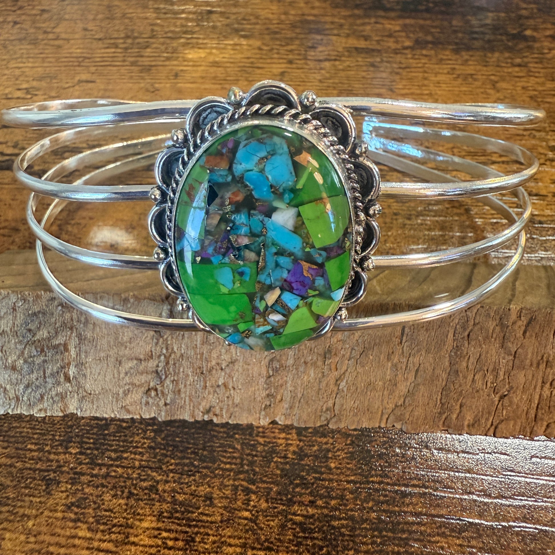 Kingman Turquoise Gemstone Cuff Bangle 925 Silver Adjustable Handmade Silver Elegant