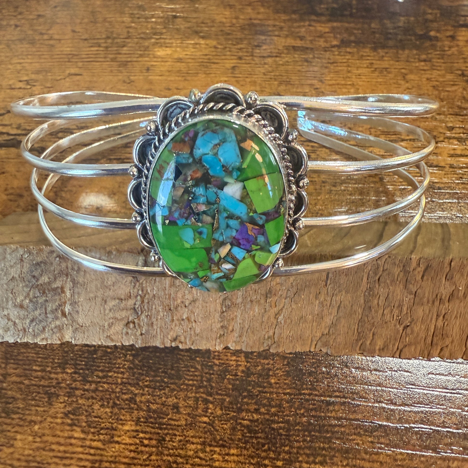Kingman Turquoise Gemstone Cuff Bangle 925 Silver Adjustable Handmade Silver Elegant