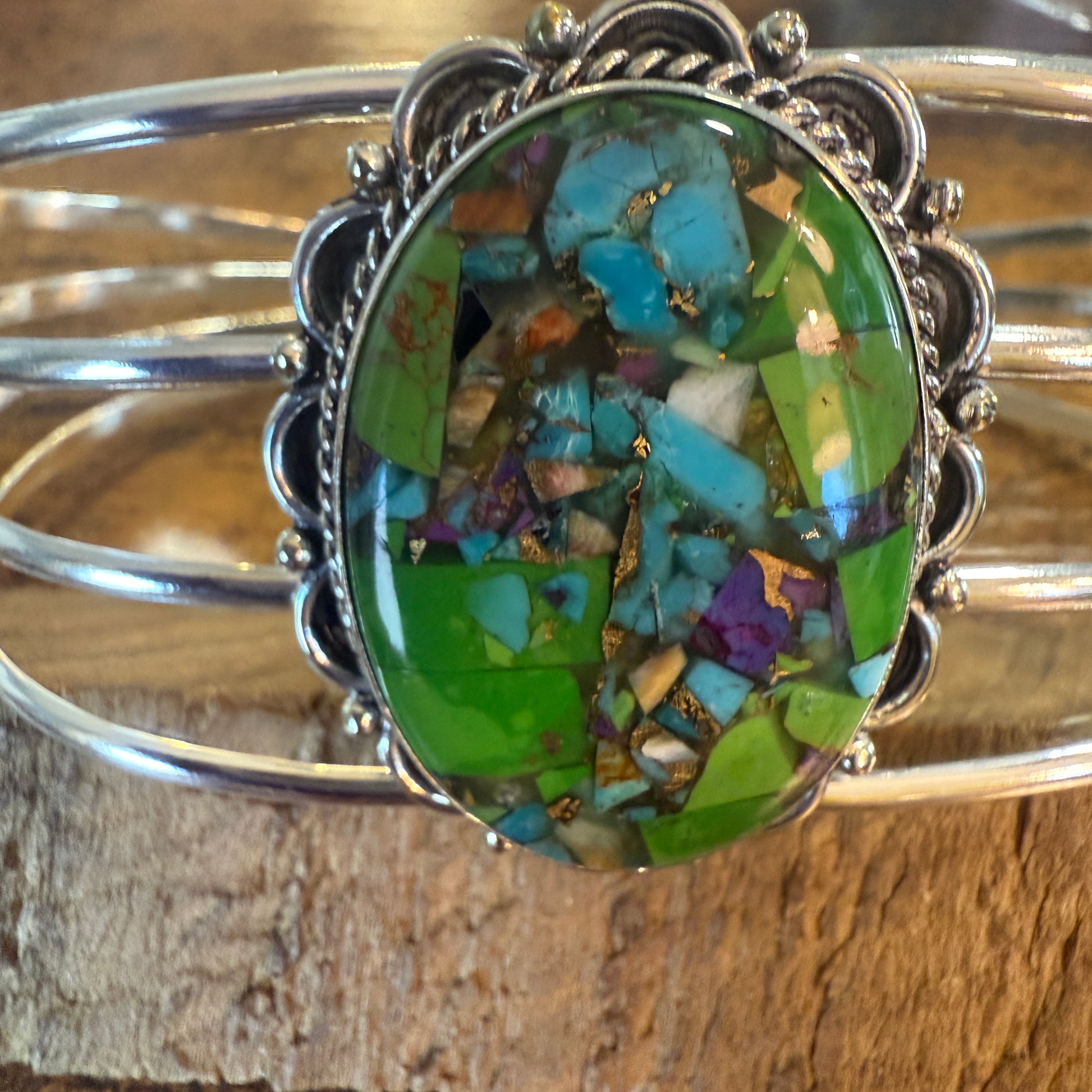 Kingman Turquoise Gemstone Cuff Bangle 925 Silver Adjustable Handmade Silver Elegant